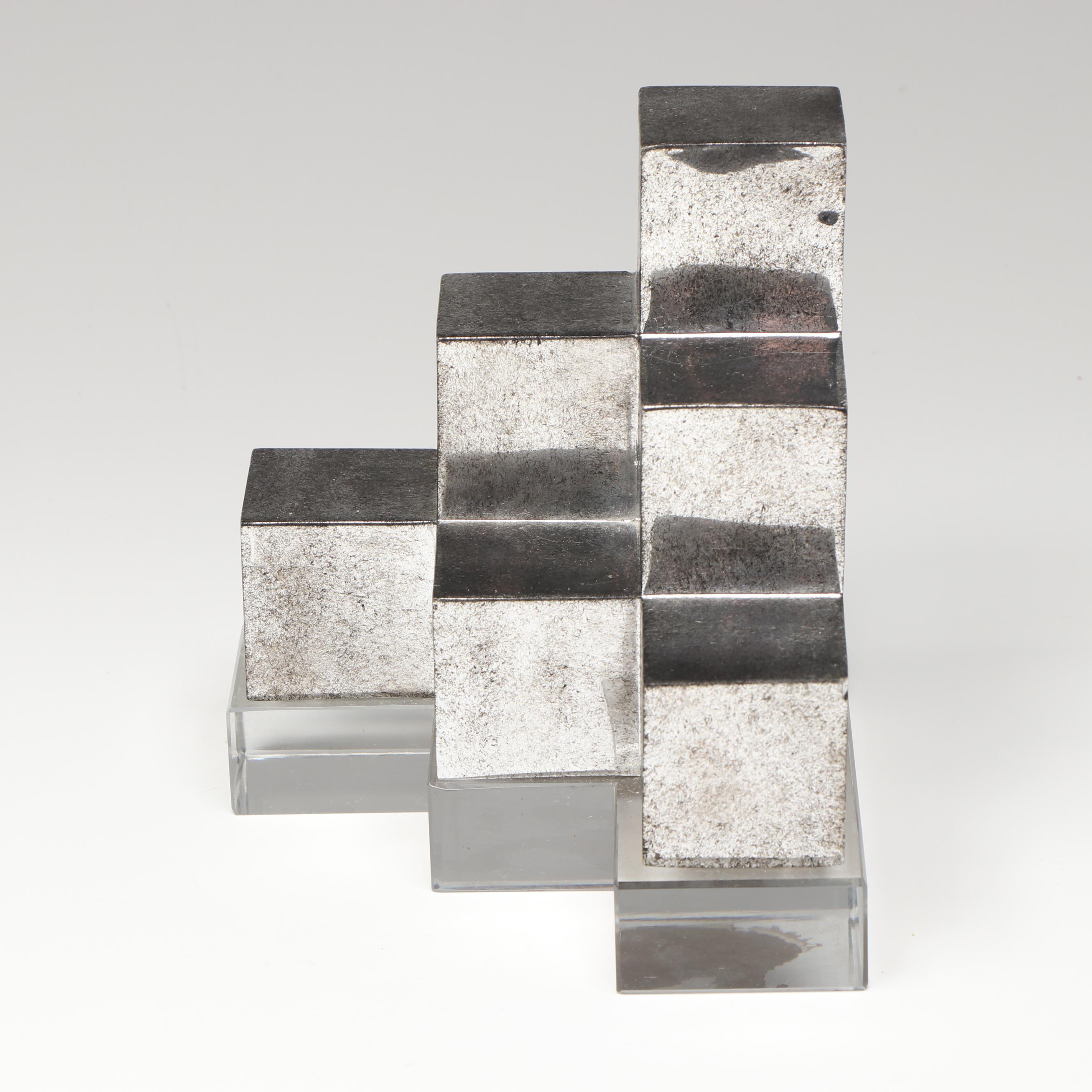 Pair of Uttermost Valerio Crystal and Silver Metallic Finish Bookends