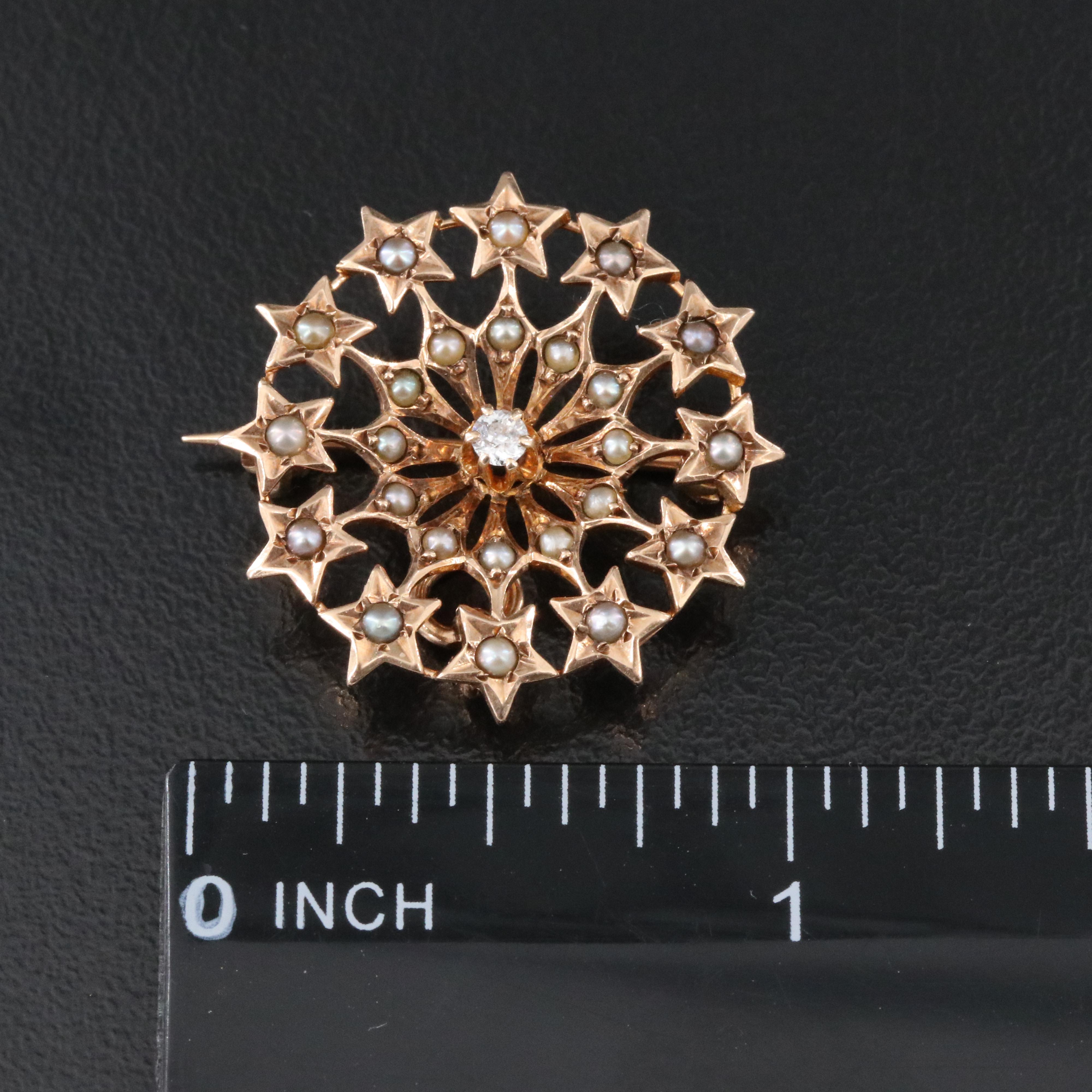 Early 1900 10K Opal, Seed Pearl, Diamond Star & Forget-Me-Not Pinwheel Converter