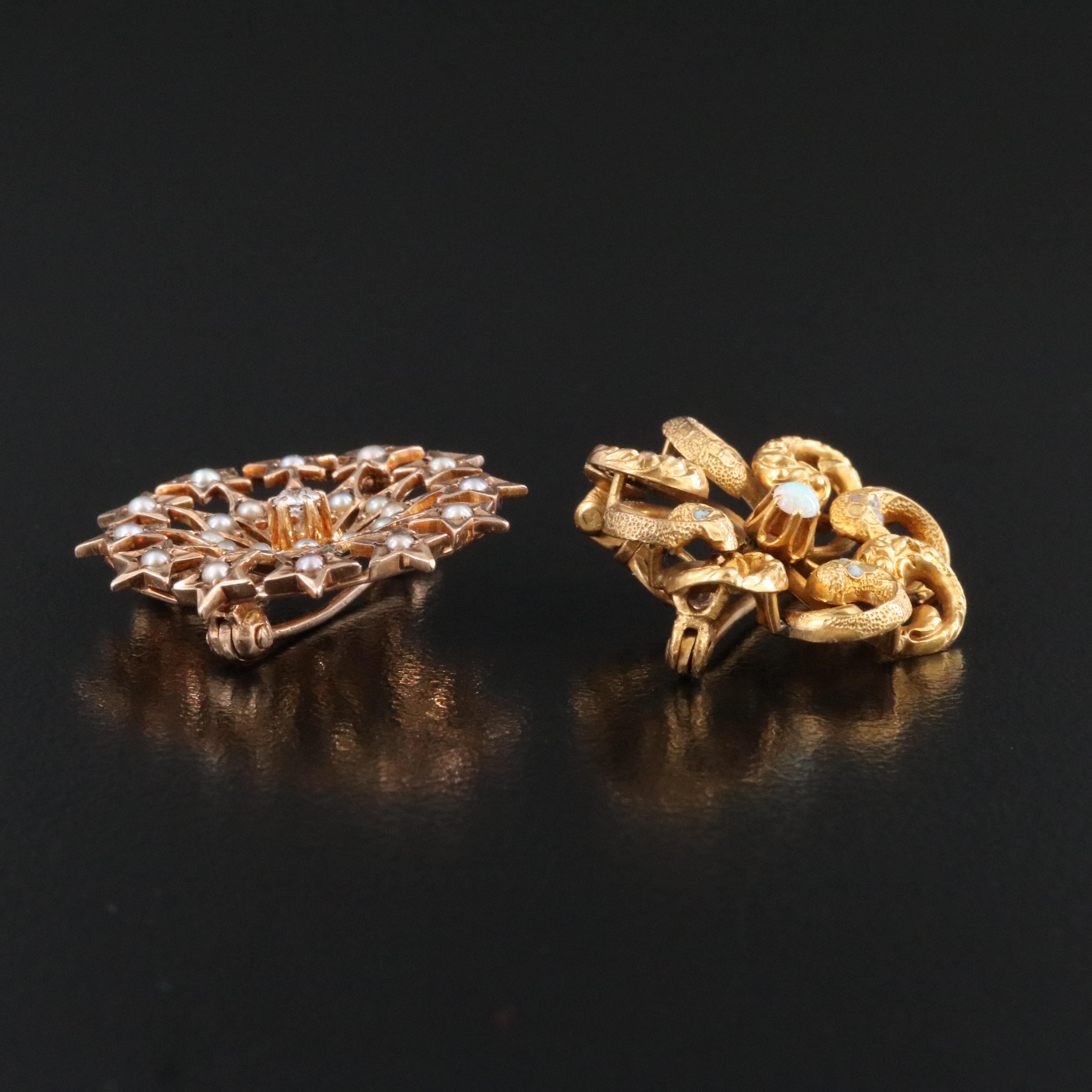 Early 1900 10K Opal, Seed Pearl, Diamond Star & Forget-Me-Not Pinwheel Converter