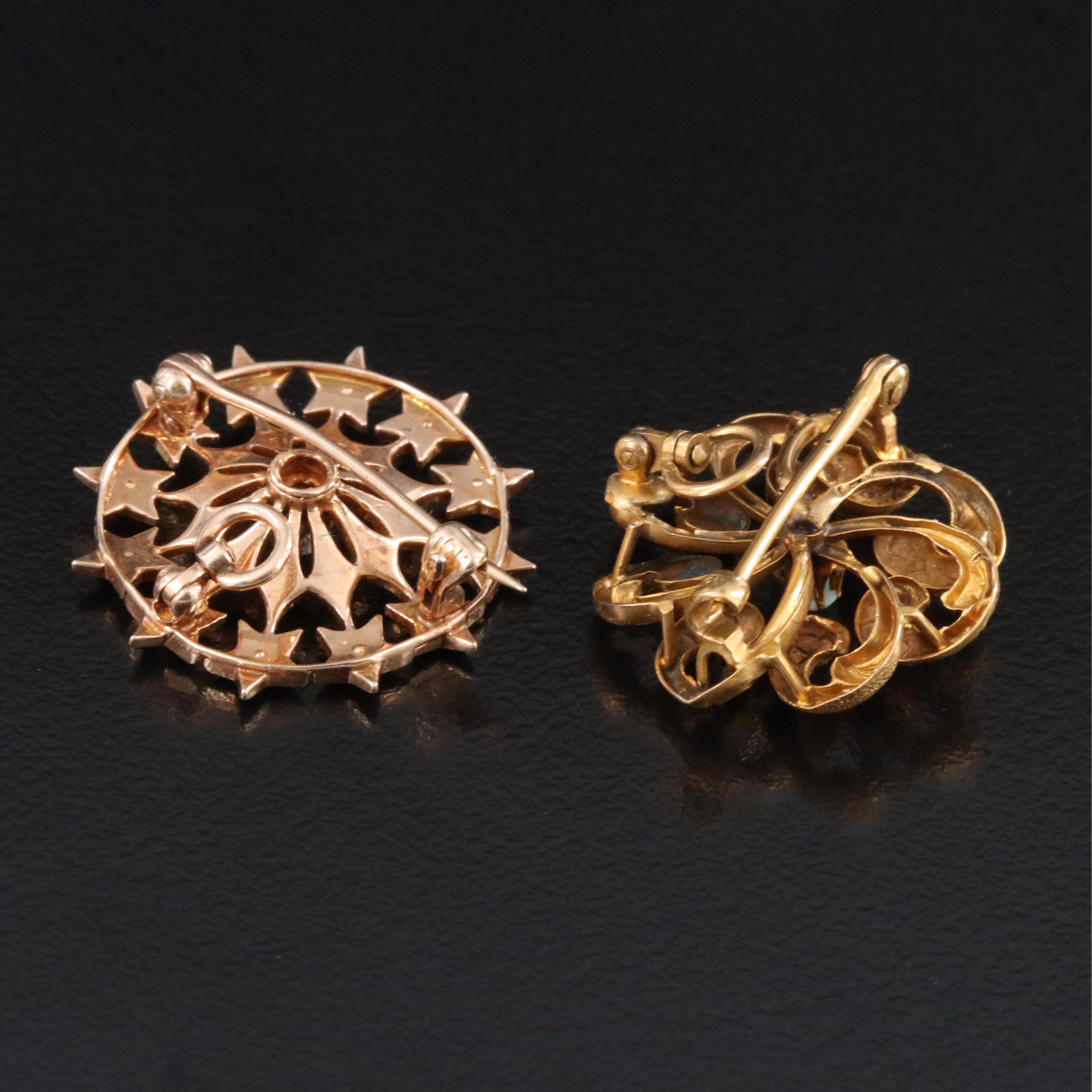 Early 1900 10K Opal, Seed Pearl, Diamond Star & Forget-Me-Not Pinwheel Converter