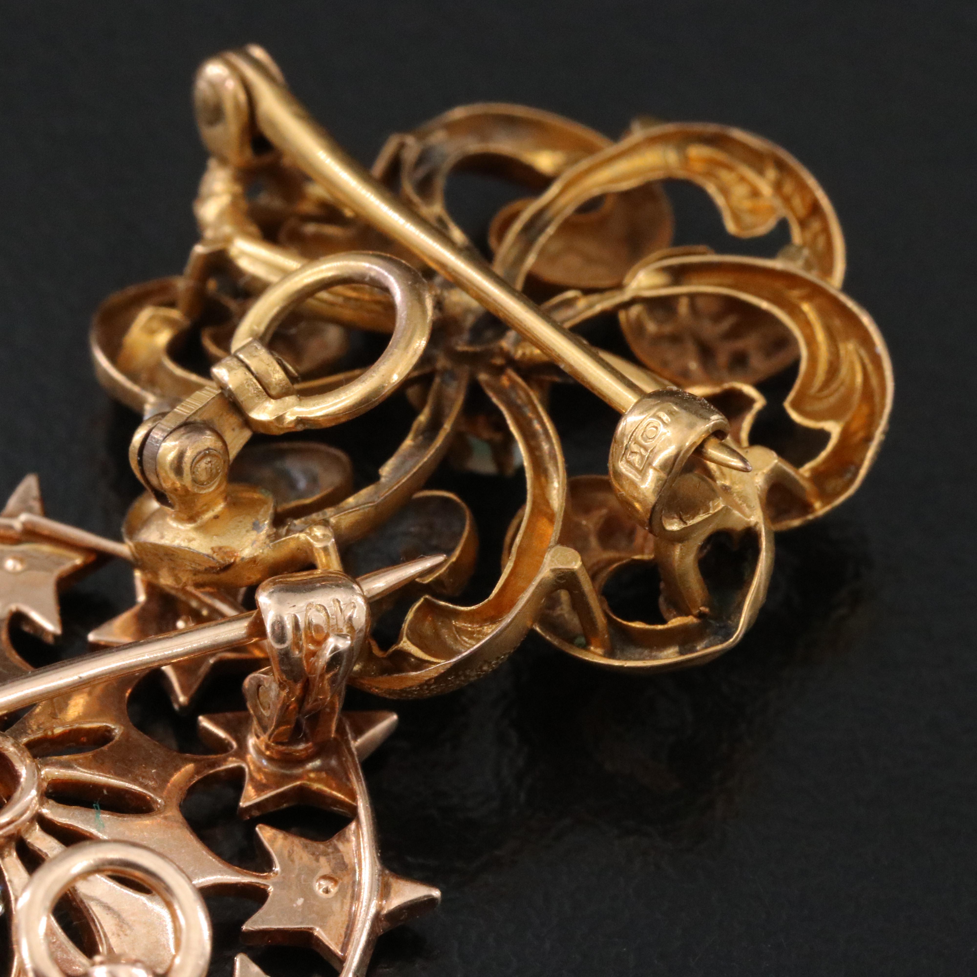 Early 1900 10K Opal, Seed Pearl, Diamond Star & Forget-Me-Not Pinwheel Converter