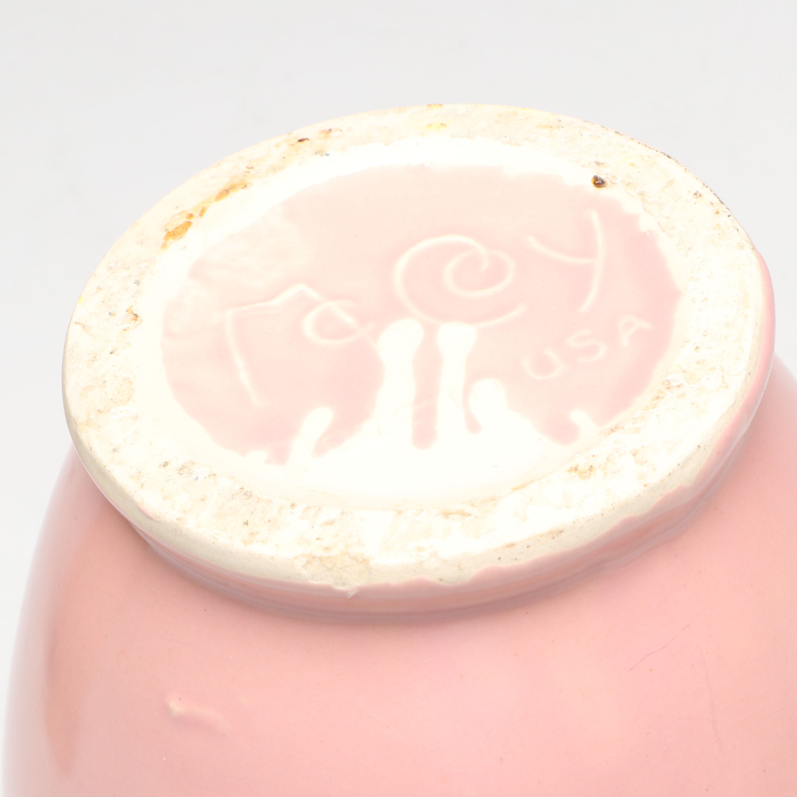 McCoy Pink Leaf Vases with Gilt Ceramic Boat, Mid-20th Century