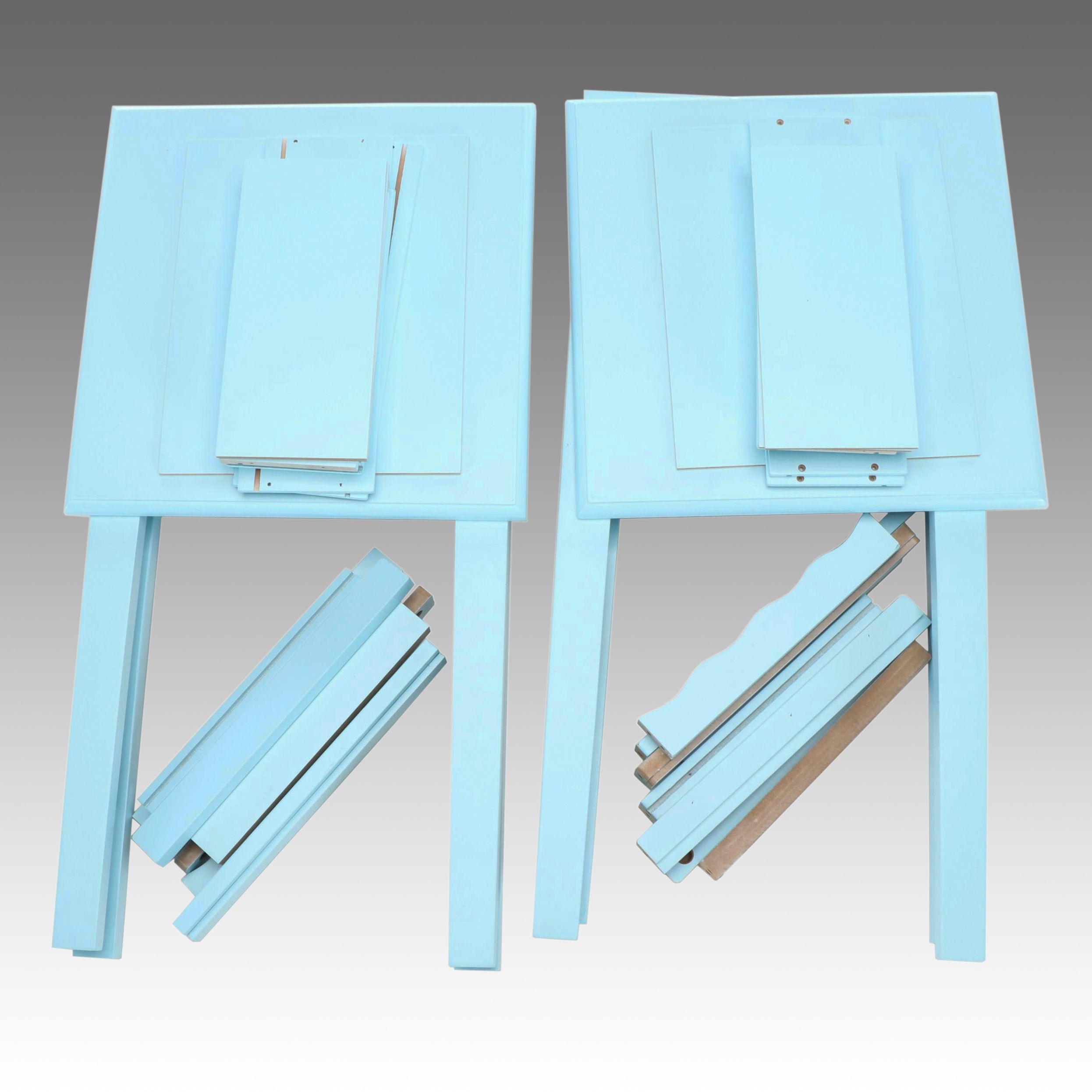 Contemporary Blue Wooden Nightstand Pair