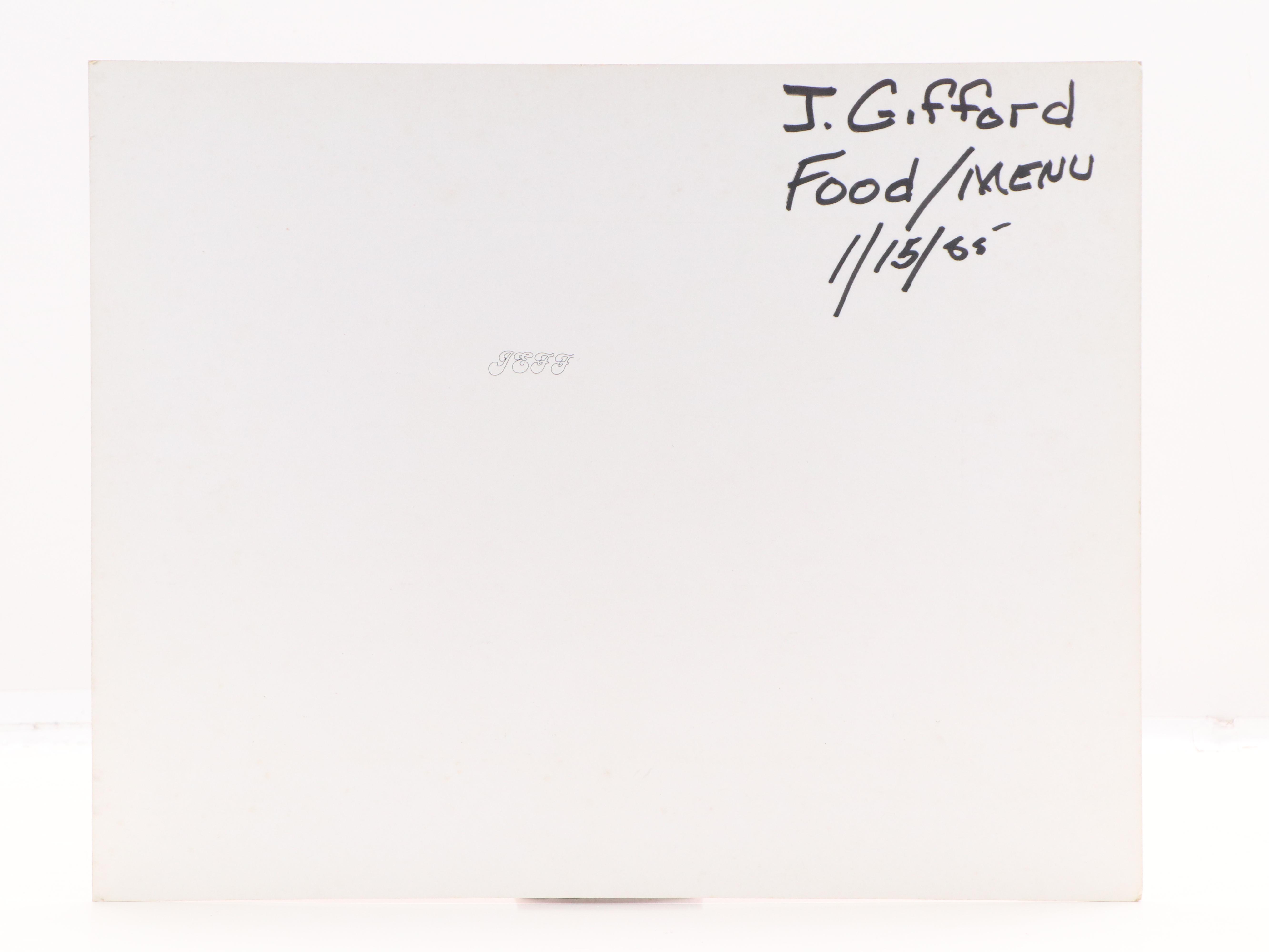 Jeff Gifford Still Life Chromogenic Photograph "Food/Menu," 1985