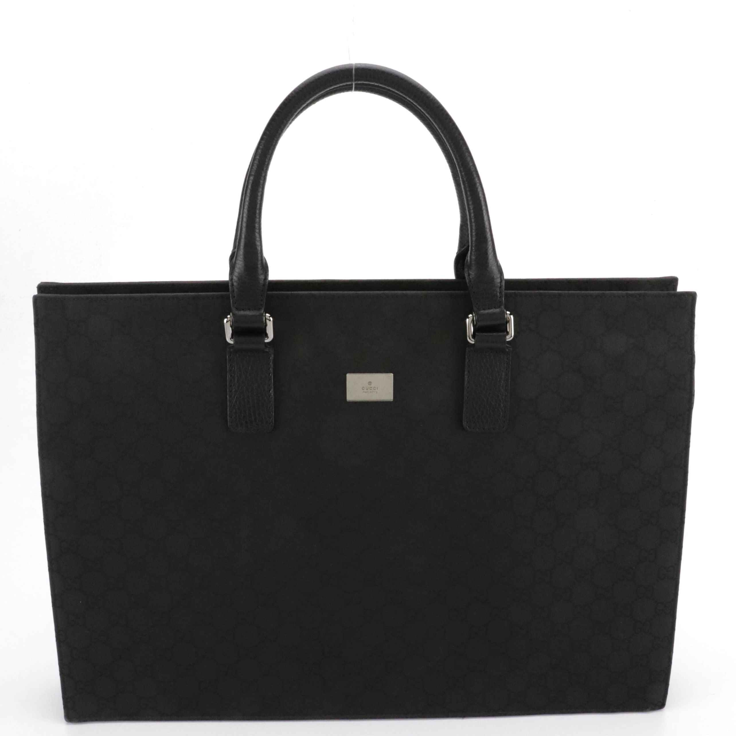 Gucci Executive Briefcase Tote in Black GG Nylon Jacquard and Leather