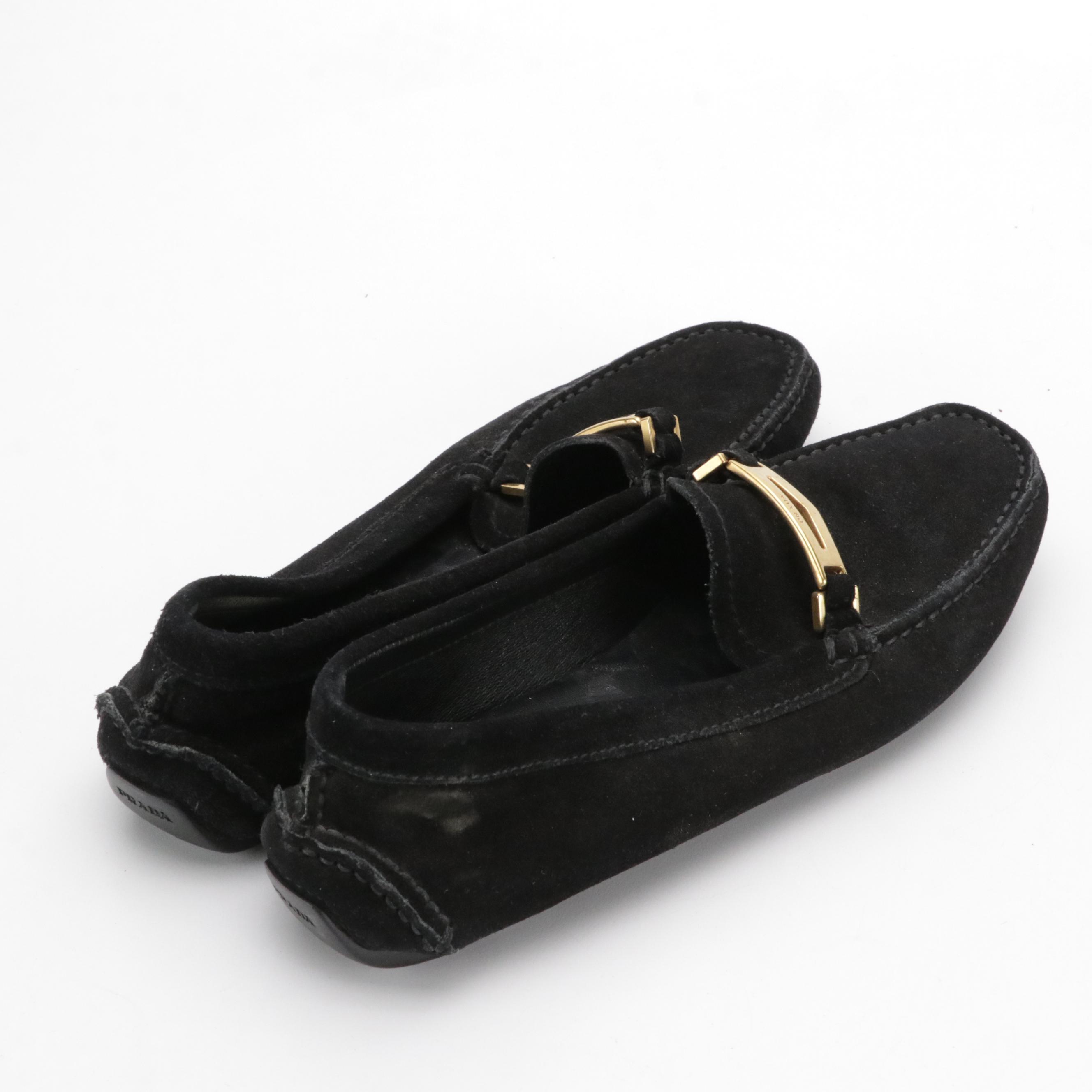 Prada Black Suede Loafers