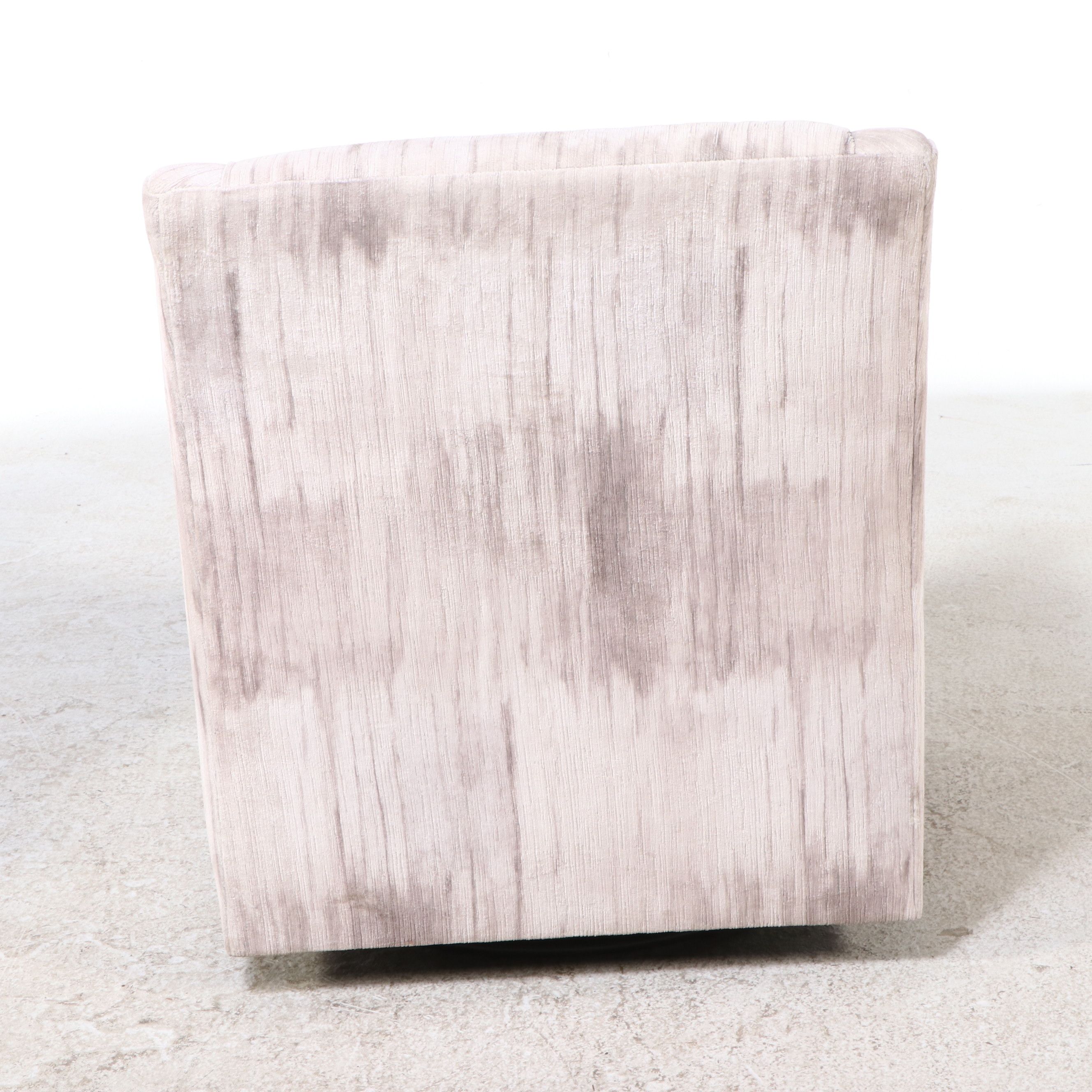 Pair of Contemporary Bassett Chenille Upholstered Swivel Club Chairs