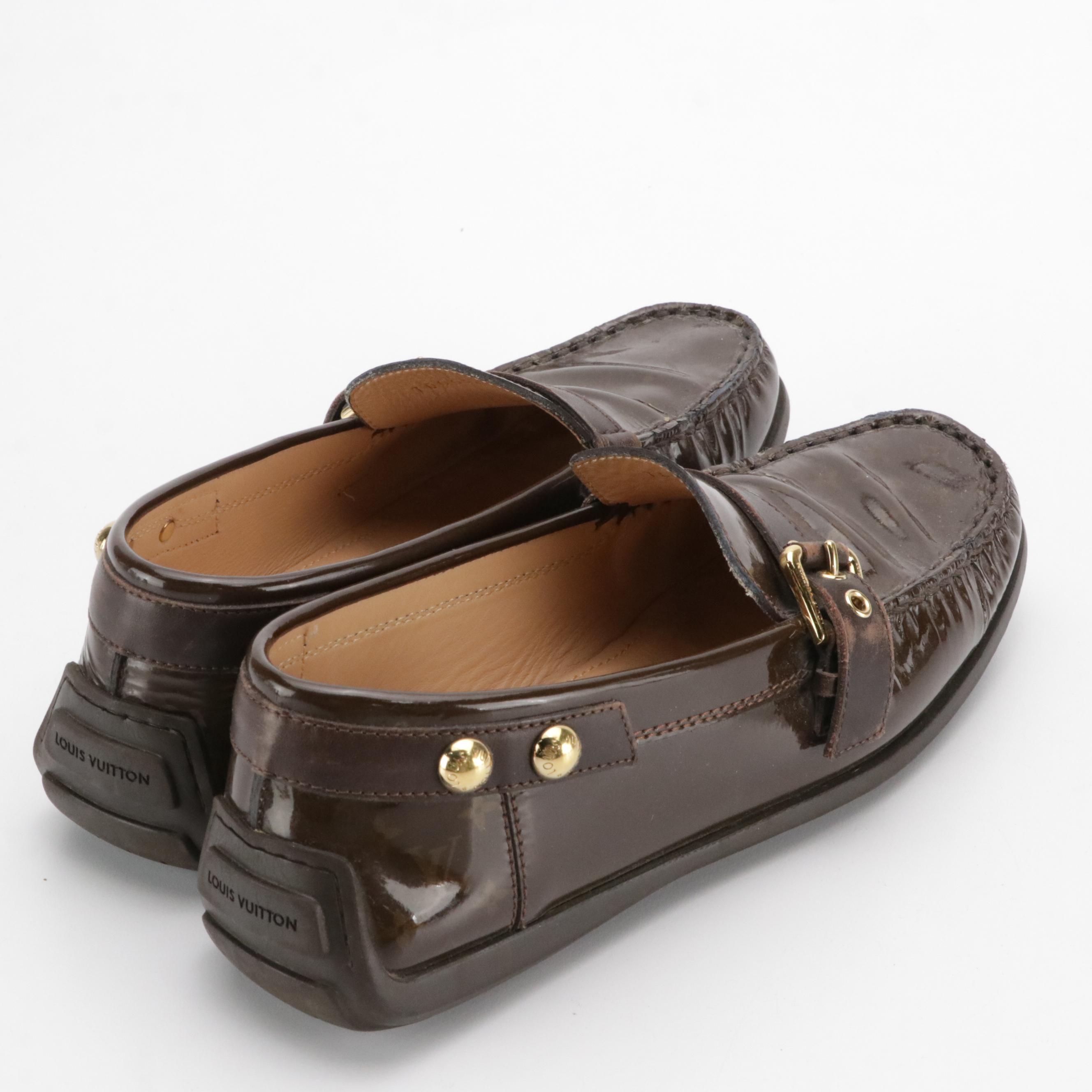 Louis Vuitton Monogram Patent Leather and Leather Buckle Strap Loafers