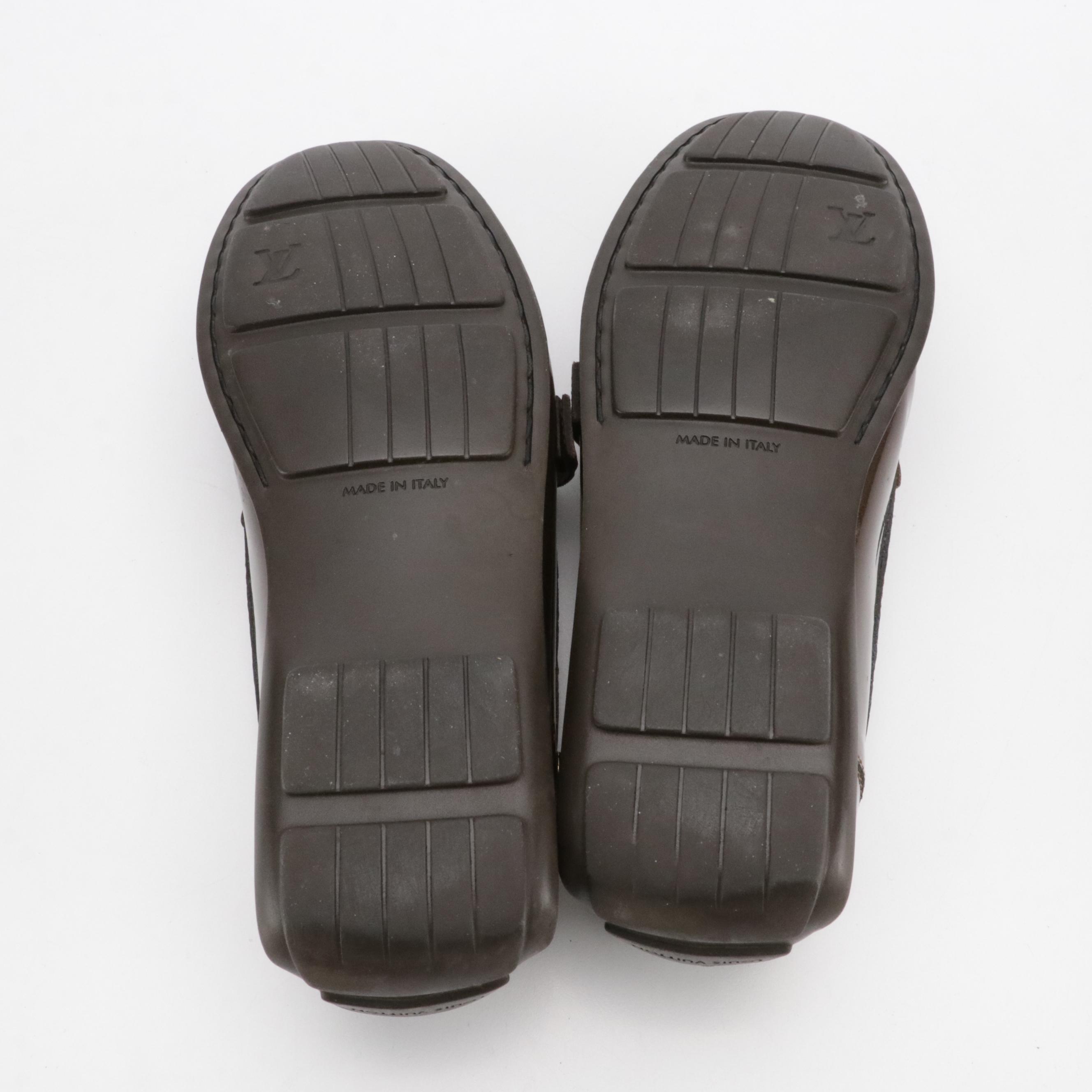 Louis Vuitton Monogram Patent Leather and Leather Buckle Strap Loafers