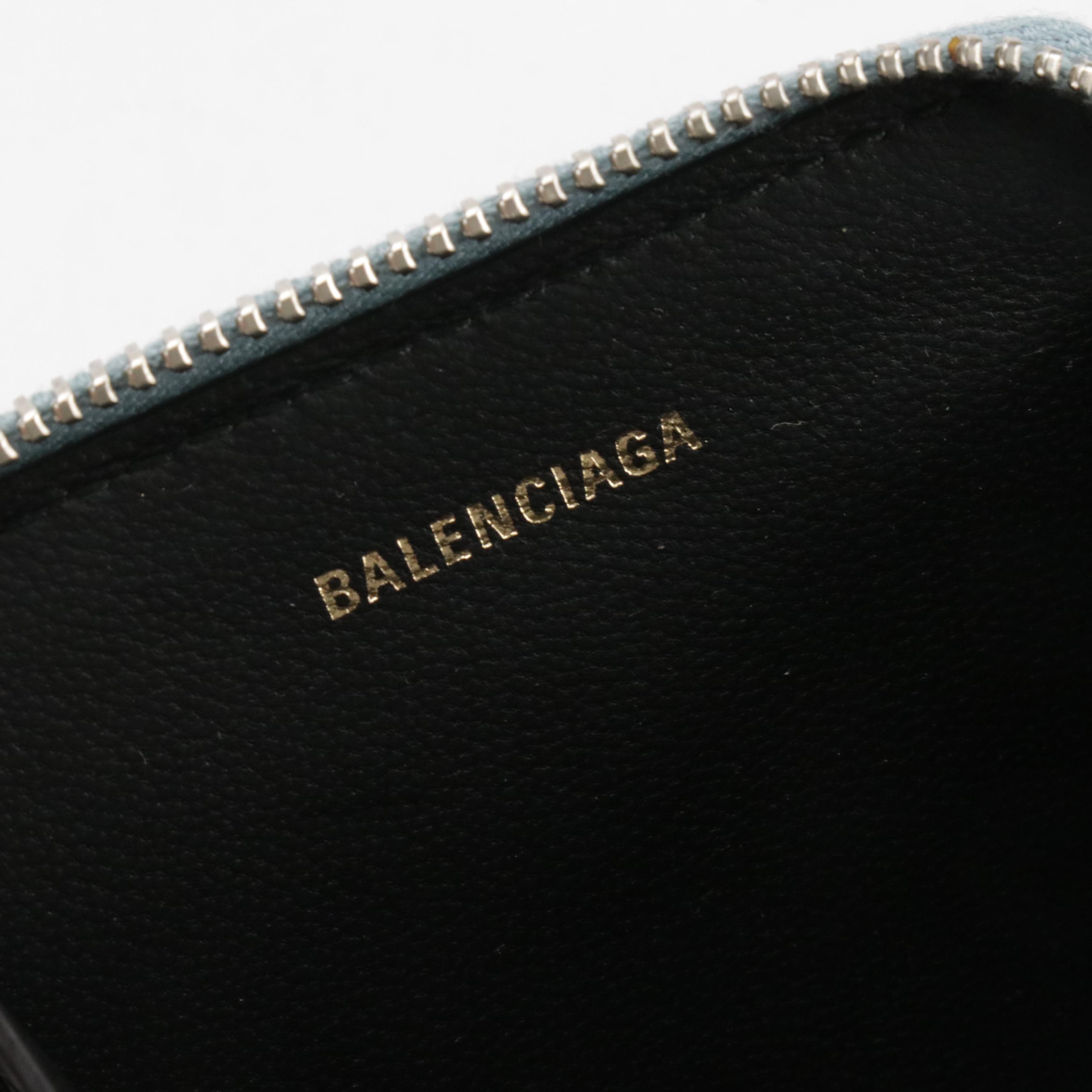 Balenciaga Ville Coin Case in Light Blue Calfskin Leather