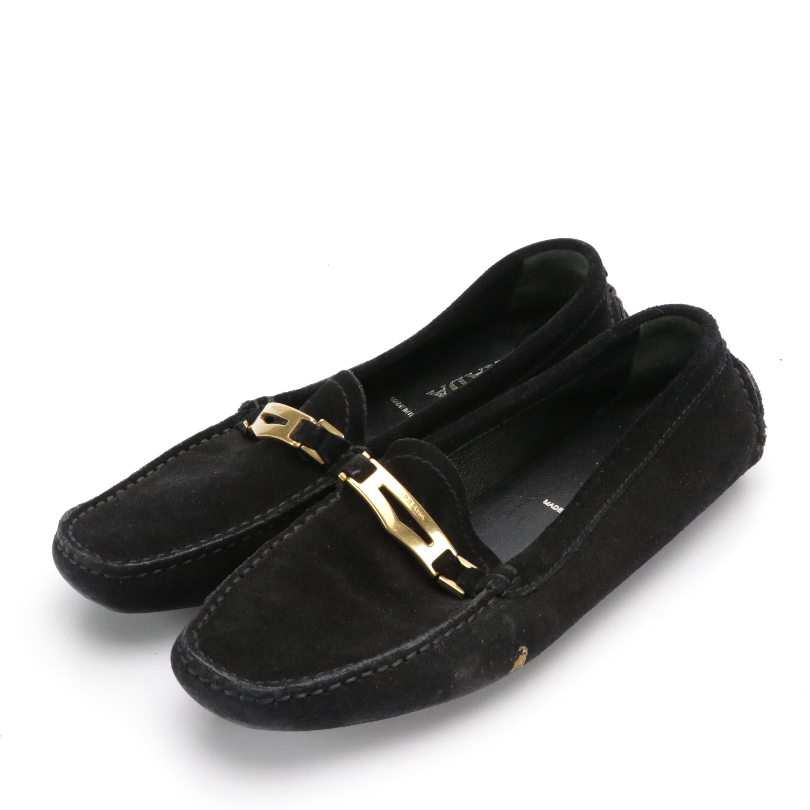 Prada Black Suede Loafers