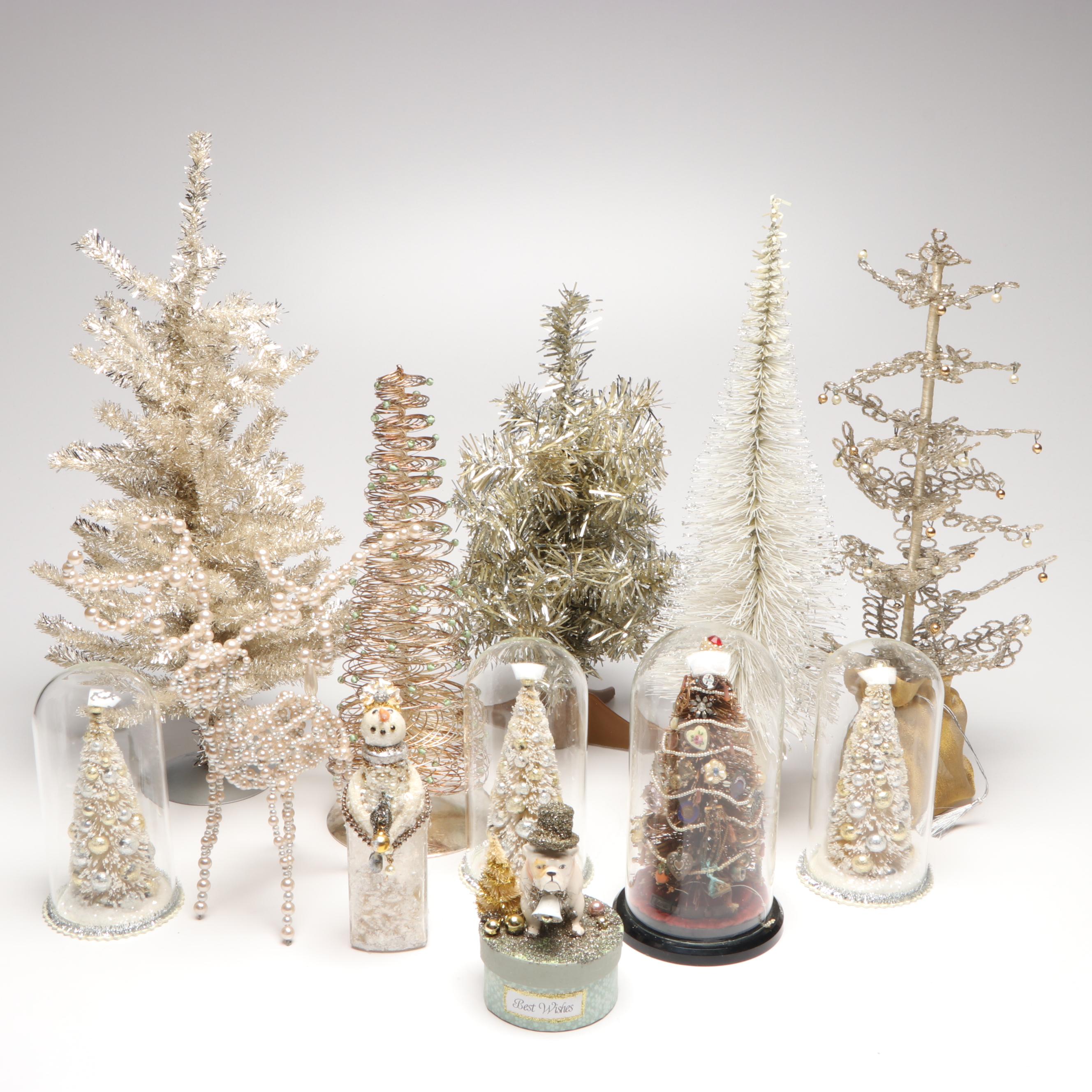 Handcrafted Antique Jewelry and Charm Cloche Christmas Tree with More Décor