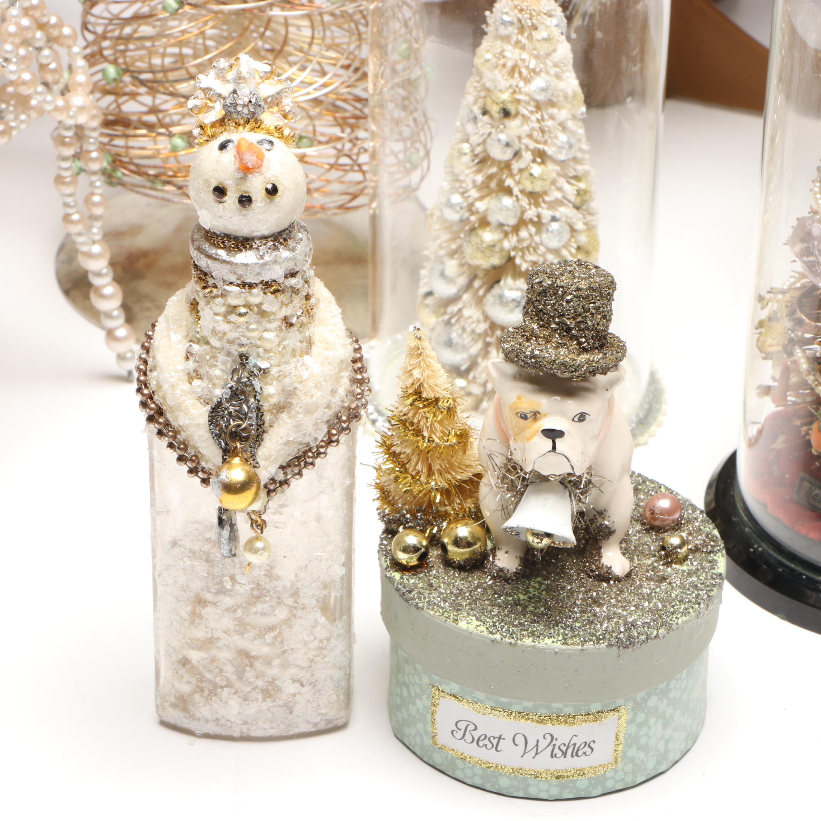 Handcrafted Antique Jewelry and Charm Cloche Christmas Tree with More Décor