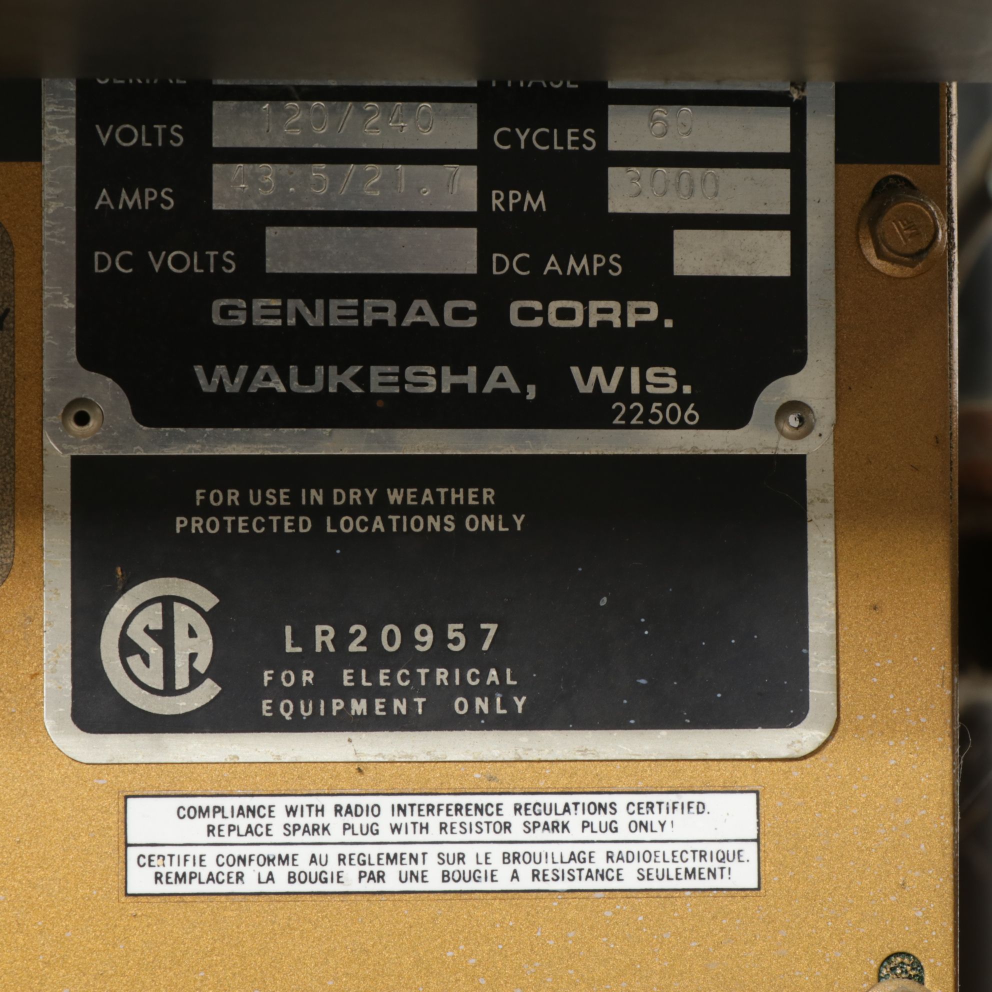 Generac XP Model 6247-8 Gas Powered Generator