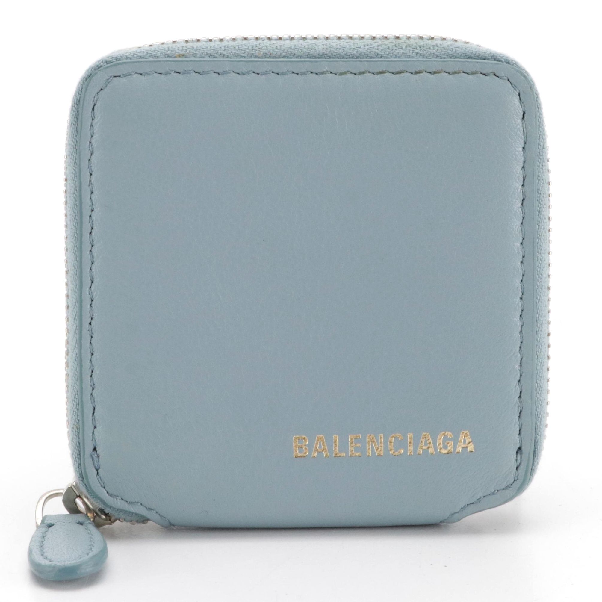 Balenciaga Ville Coin Case in Light Blue Calfskin Leather