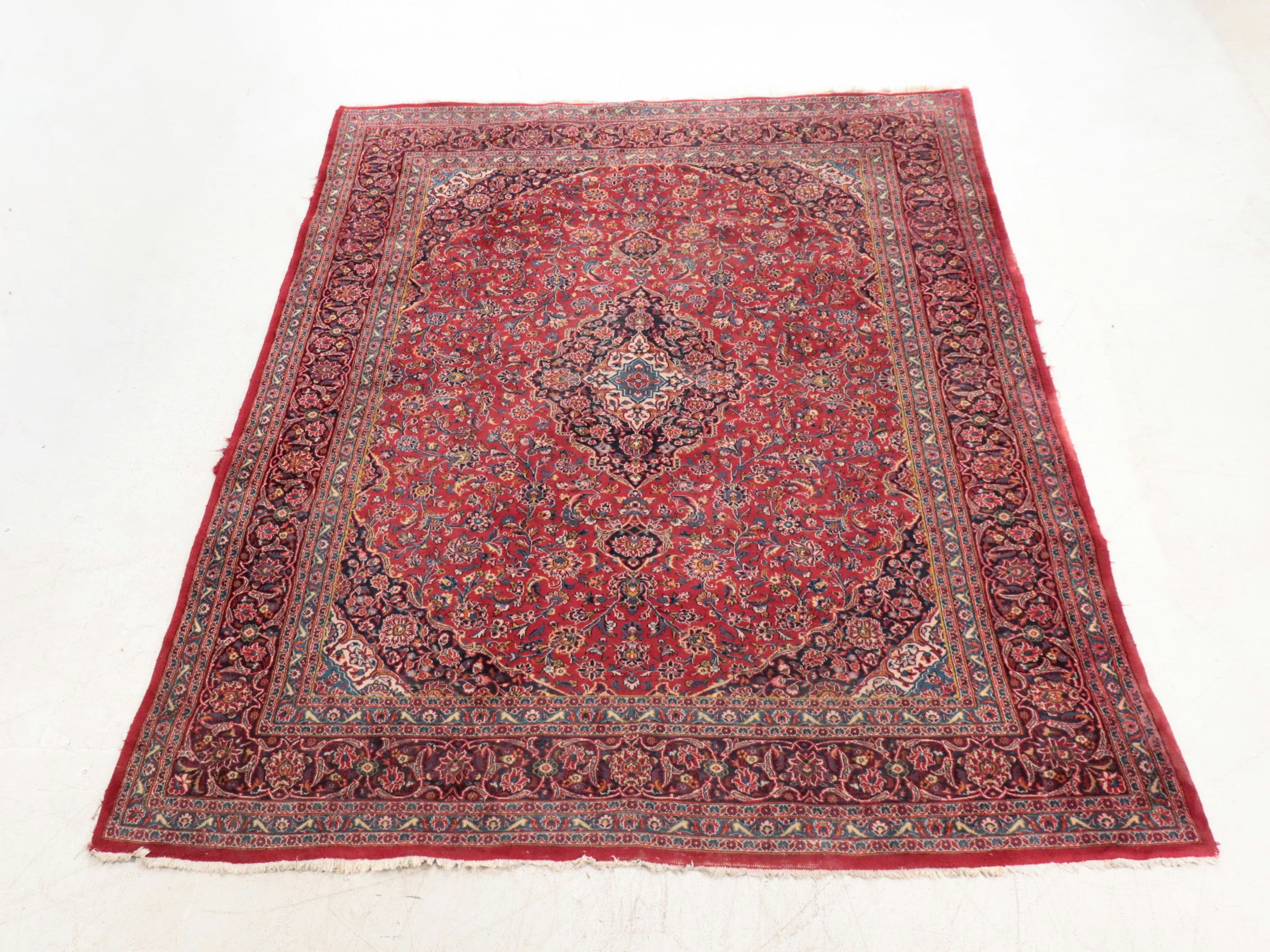 9'6 x 12'9 Hand-Knotted Persian Kashan Room Sized Rug