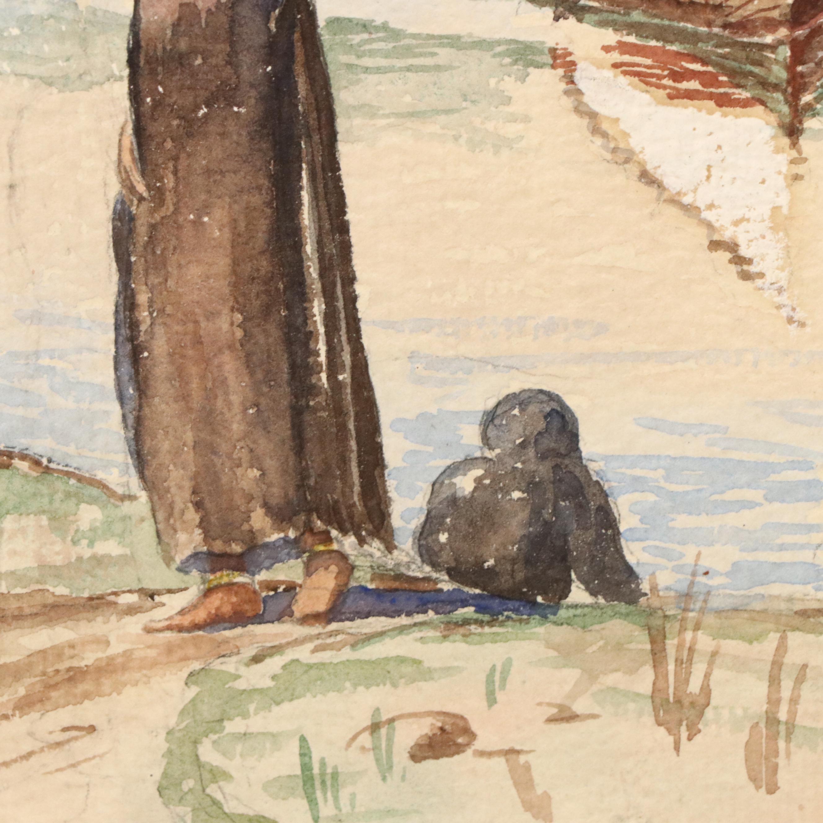 Orientalist Style Watercolor Painting "For Water Supply on Nile," 1930