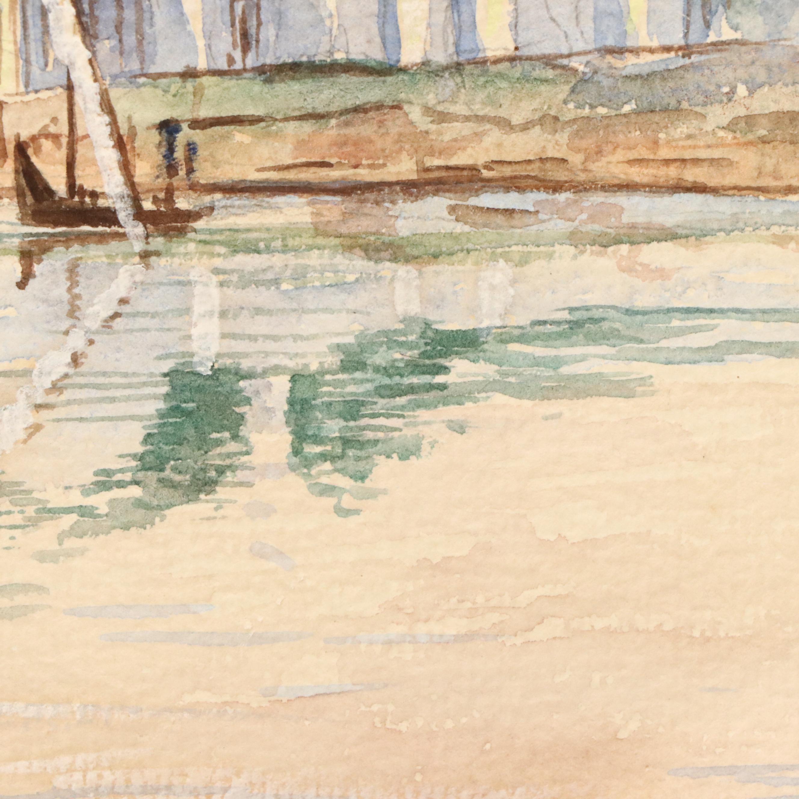 Orientalist Style Watercolor Painting "For Water Supply on Nile," 1930