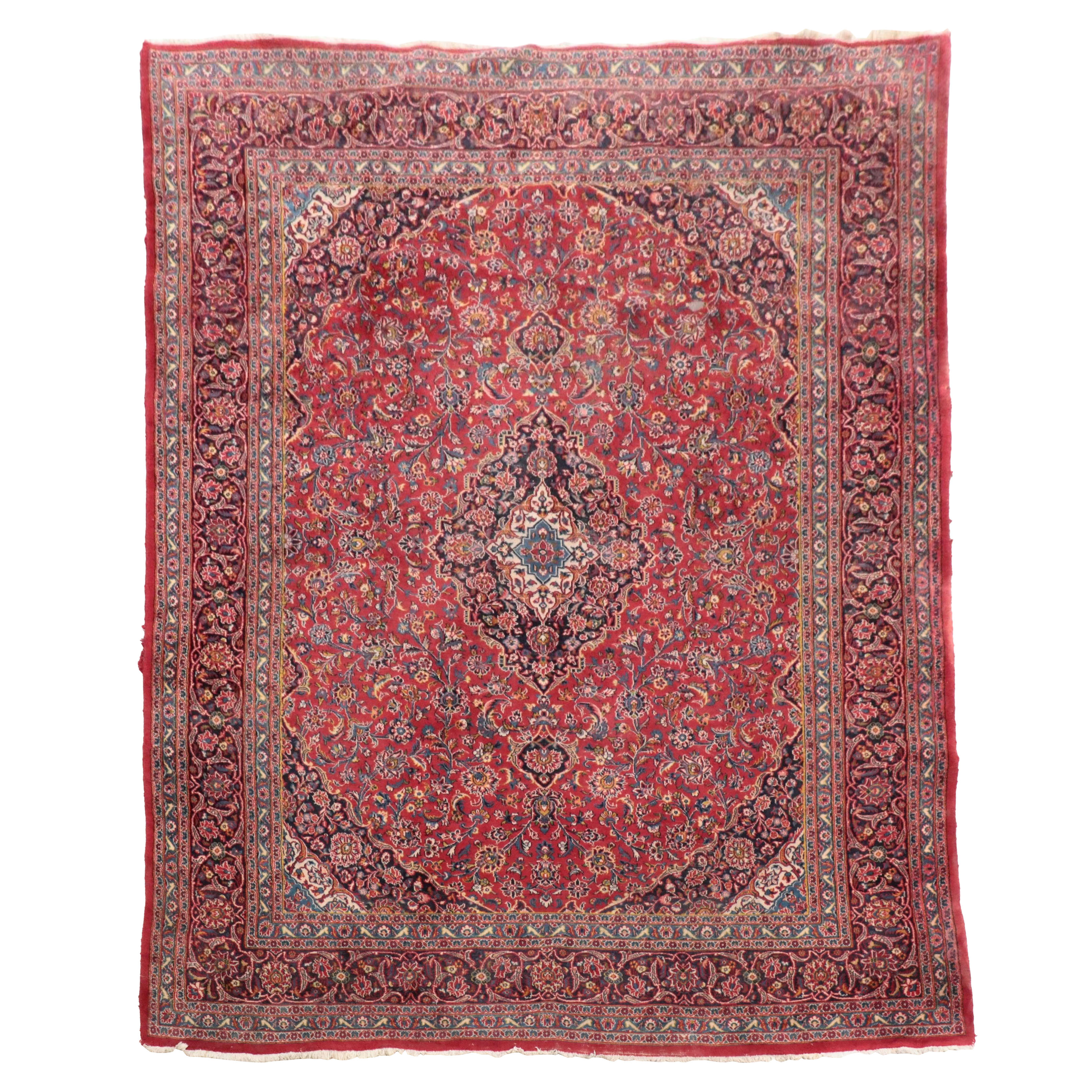 9'6 x 12'9 Hand-Knotted Persian Kashan Room Sized Rug