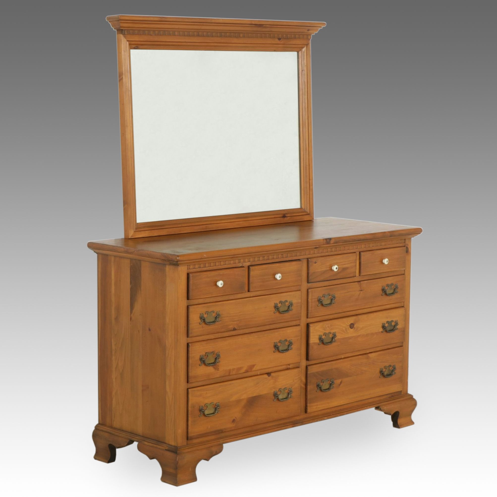 Ethan Allen "Antiqued Pine" Federal Style Dresser and Mirror