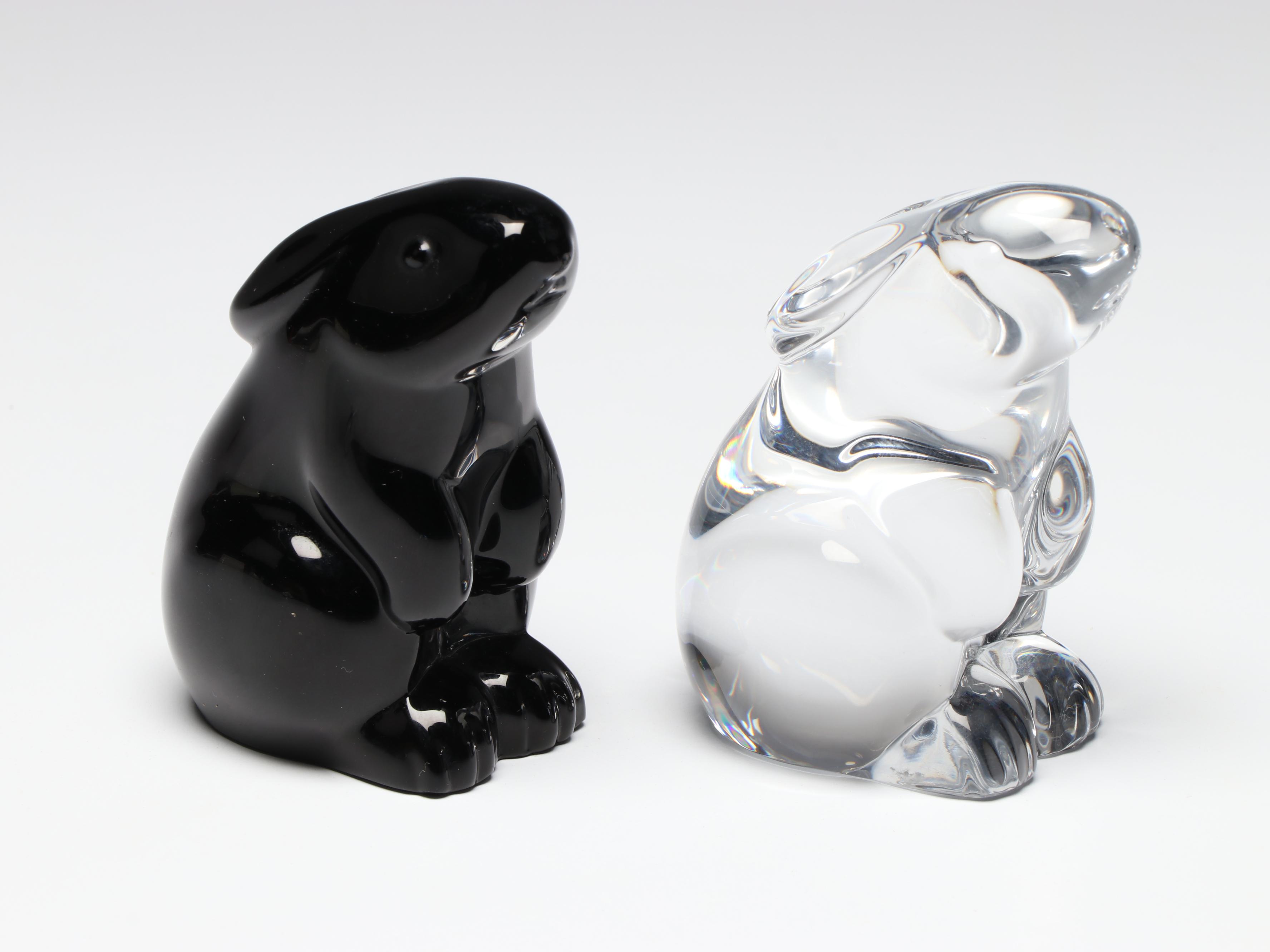 Baccarat Crystal Sitting Rabbits and Koi Fish Figurines