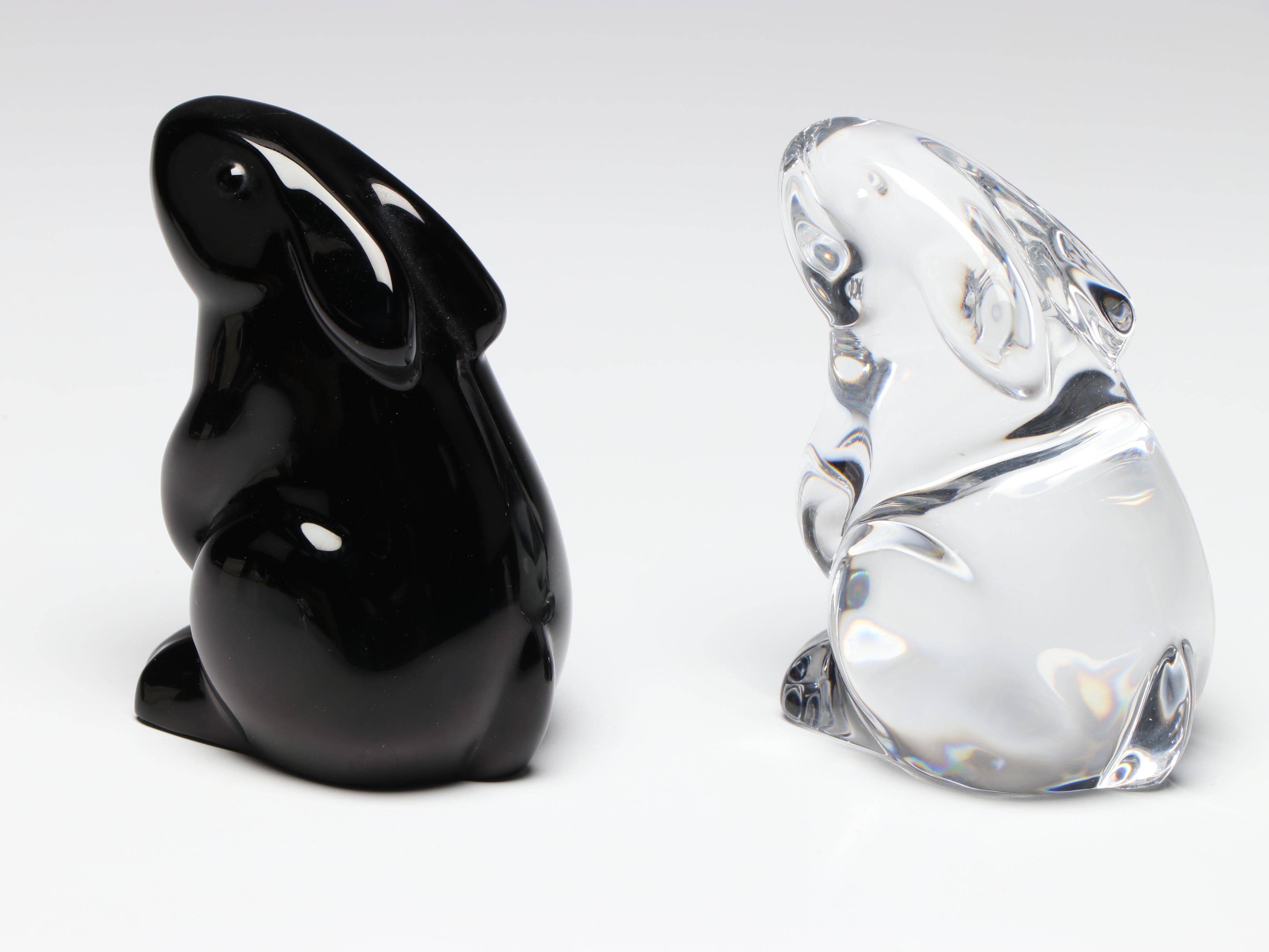 Baccarat Crystal Sitting Rabbits and Koi Fish Figurines