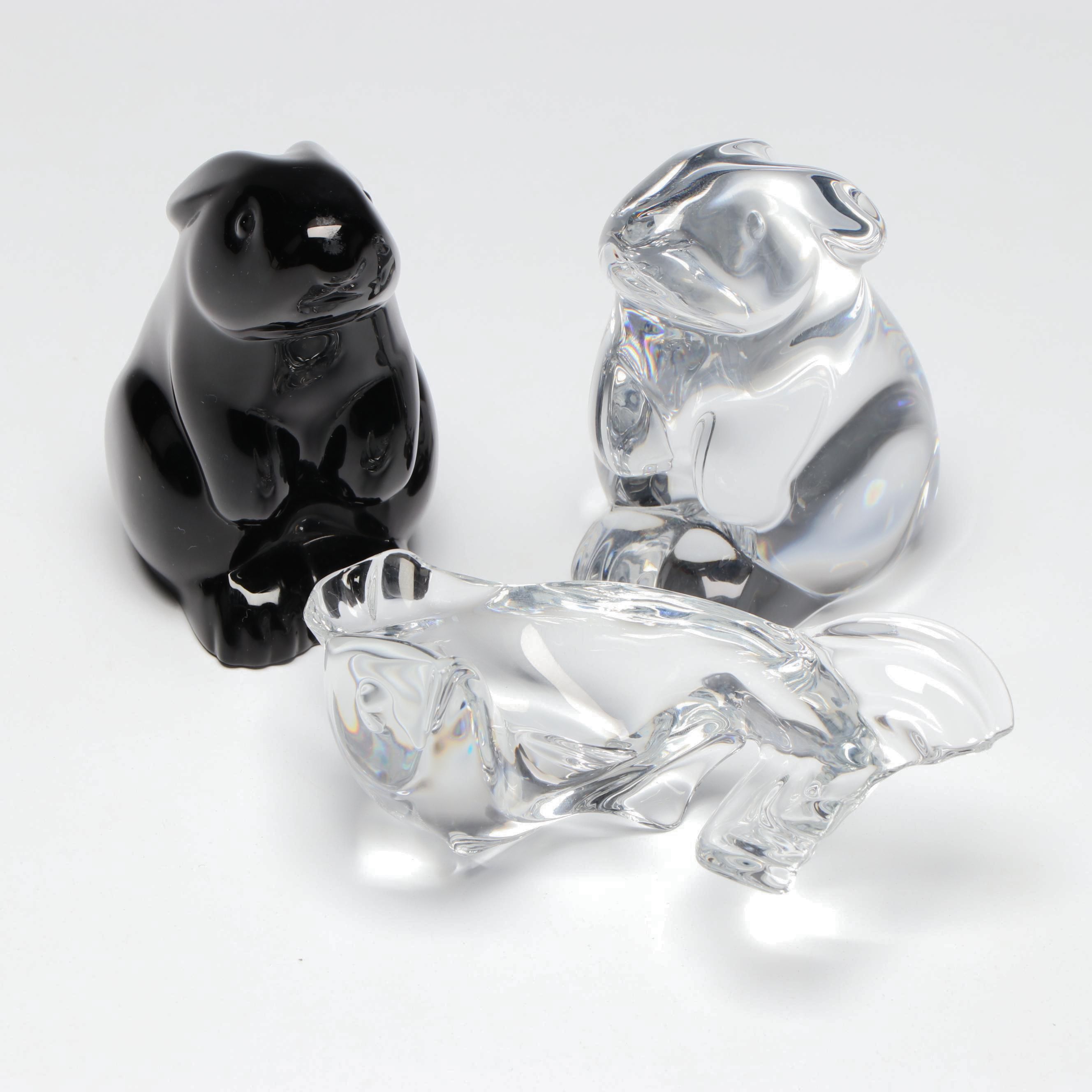 Baccarat Crystal Sitting Rabbits and Koi Fish Figurines