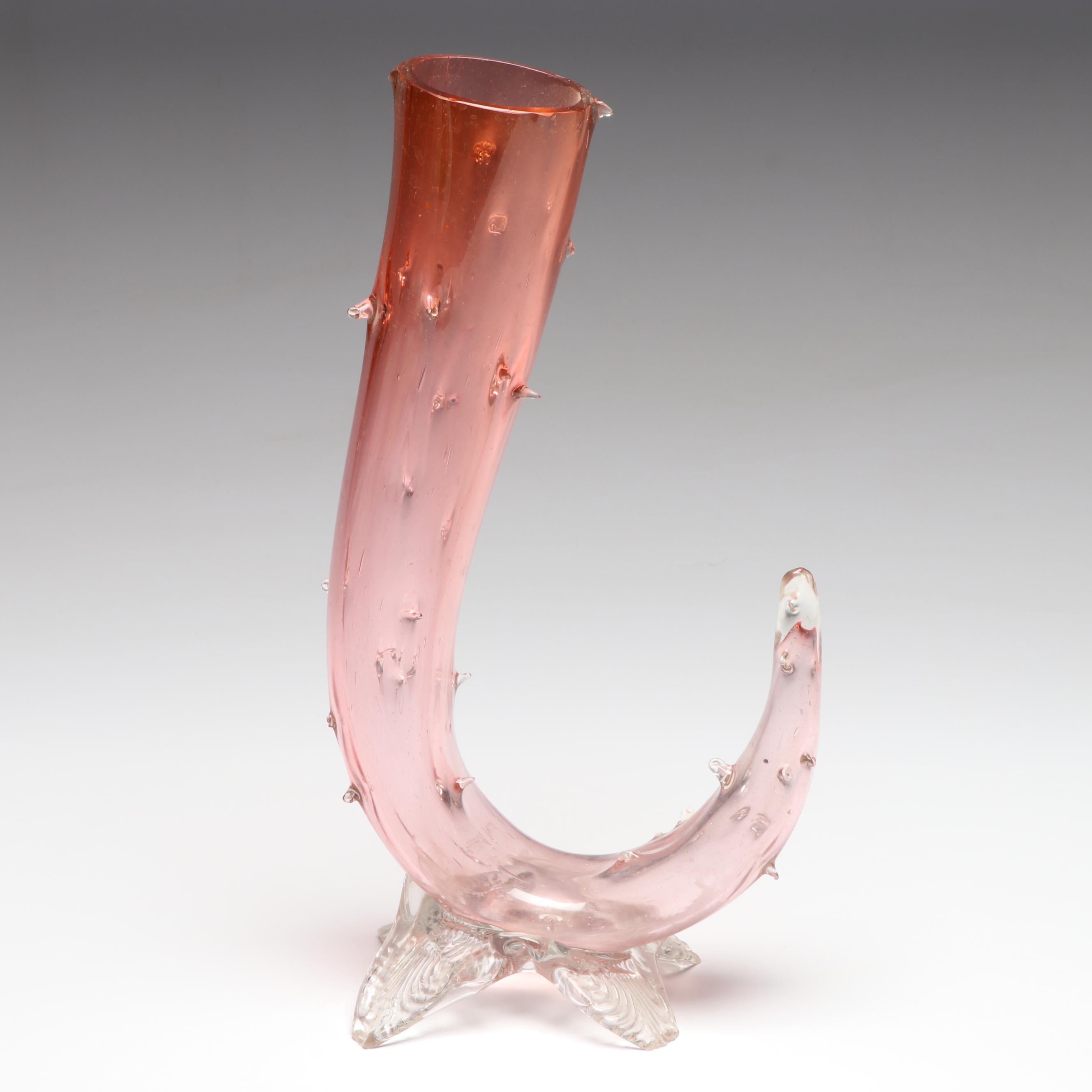 Manner of Walsh Victorian Cranberry Glass Thorn Vases, Antique