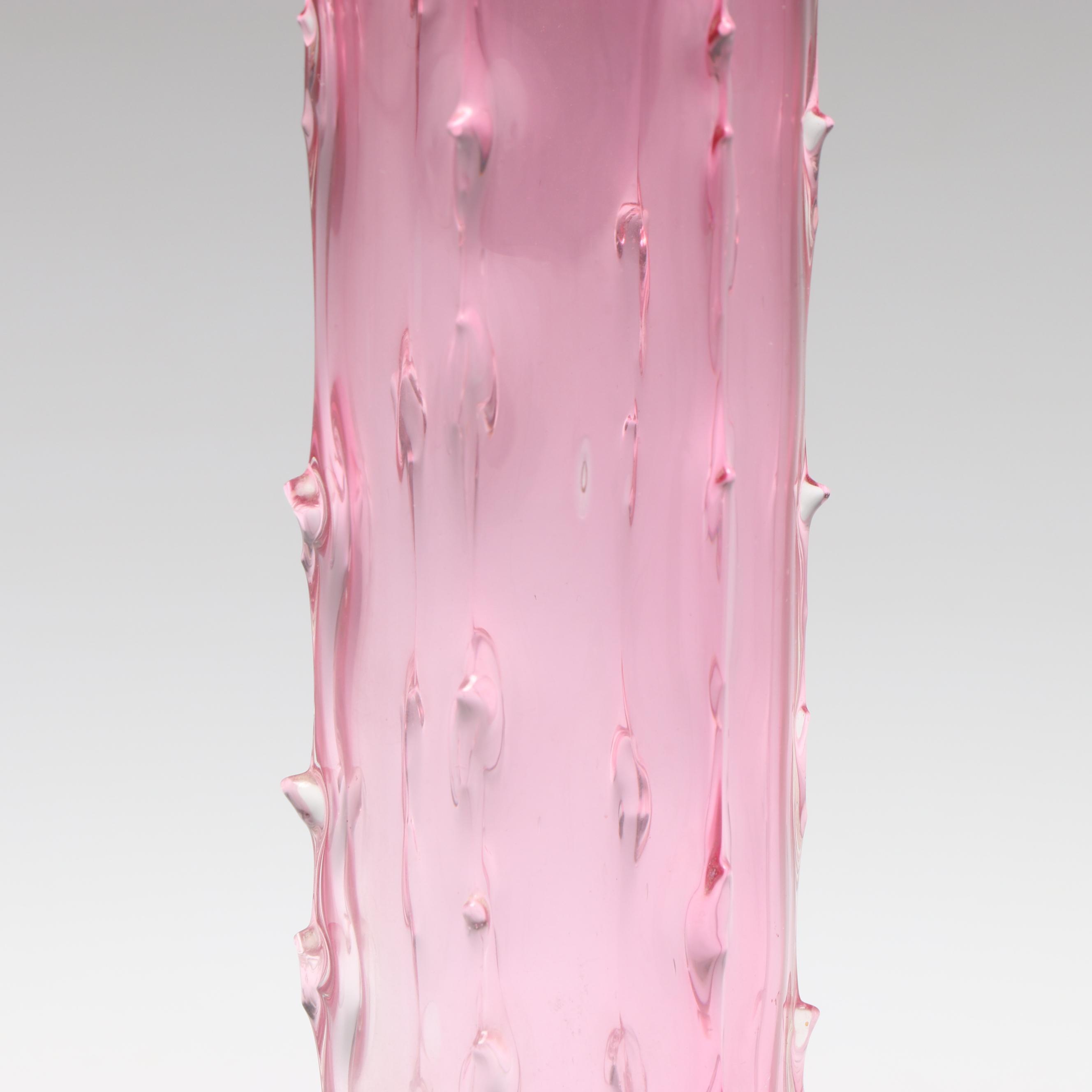 Manner of Walsh Victorian Cranberry Glass Thorn Vases, Antique