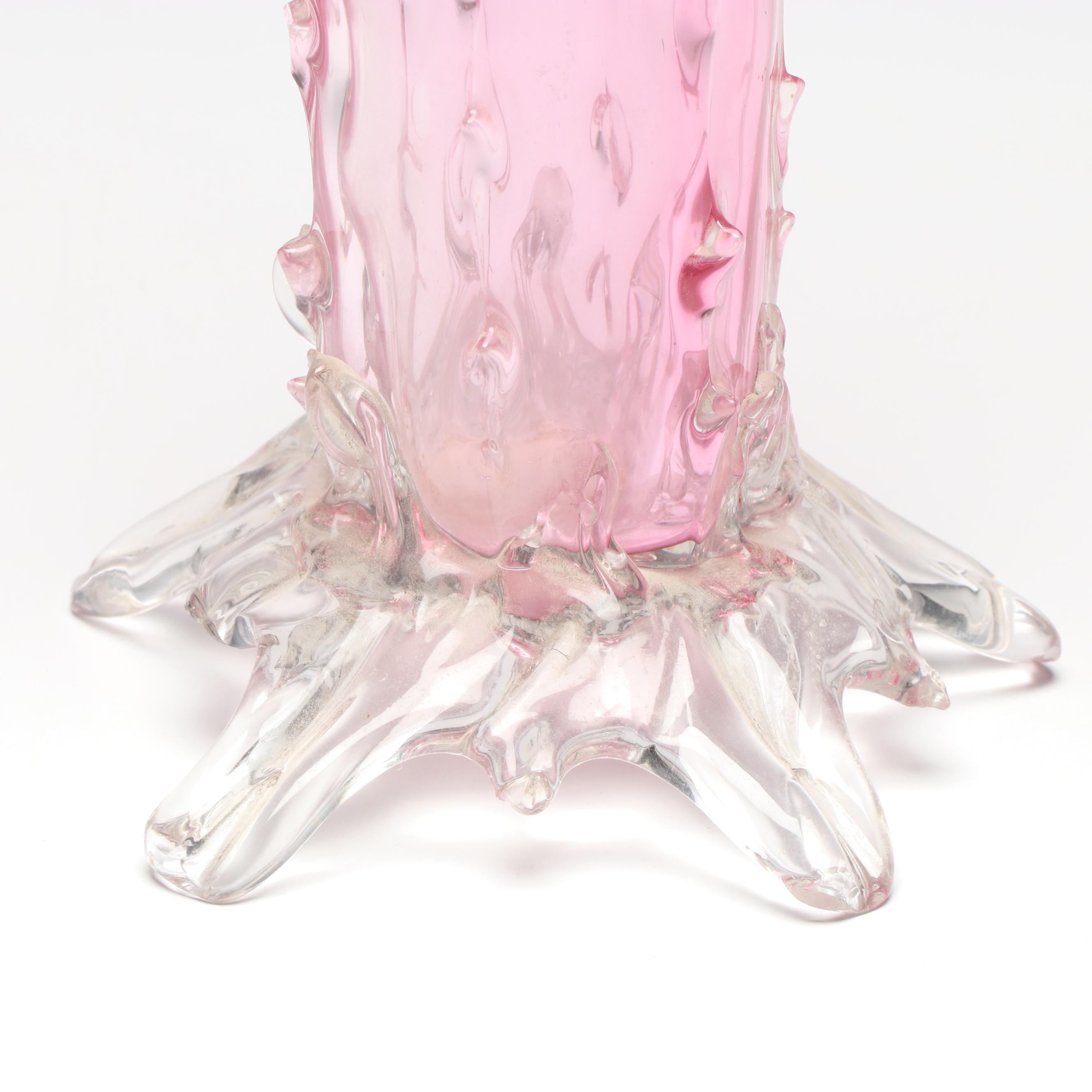 Manner of Walsh Victorian Cranberry Glass Thorn Vases, Antique