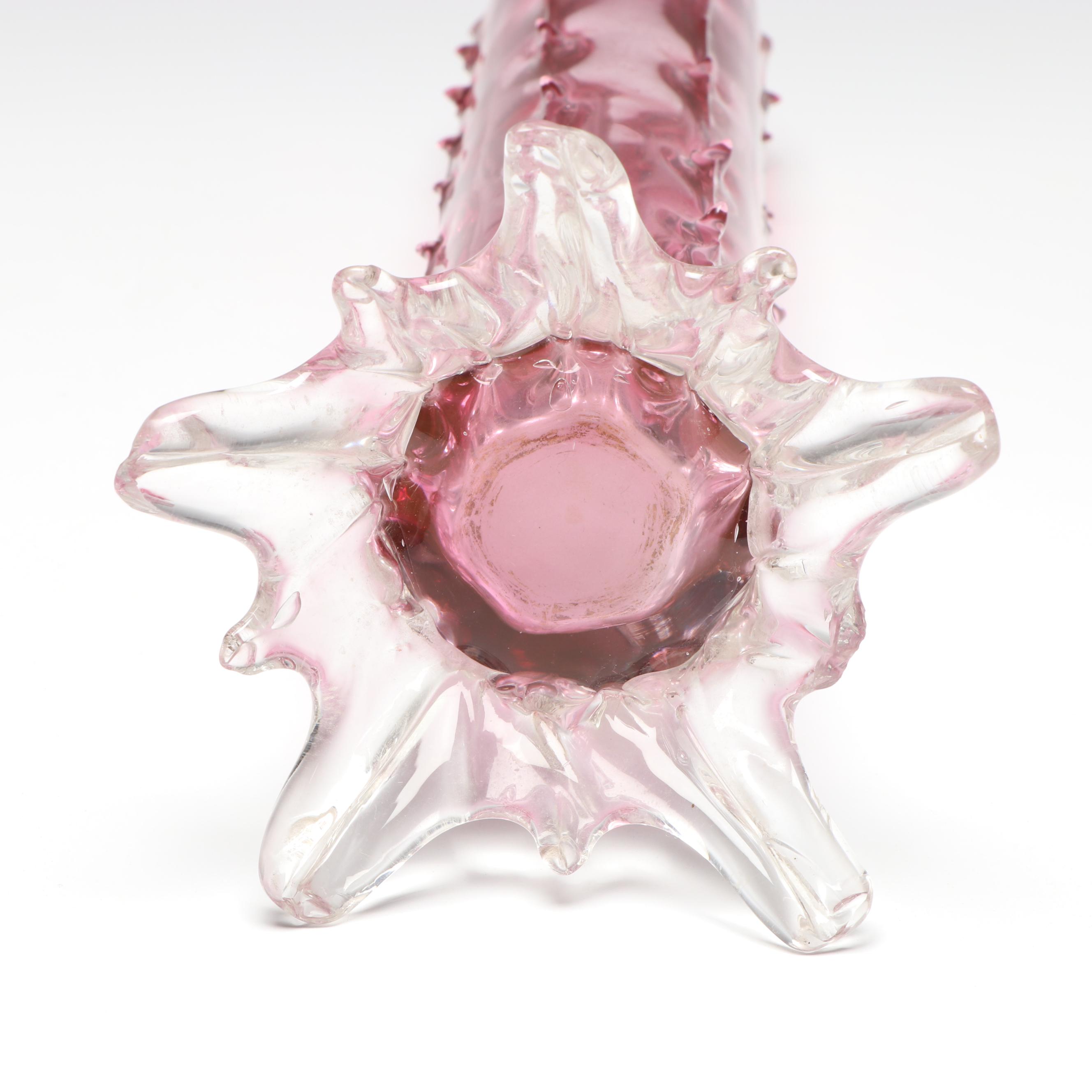 Manner of Walsh Victorian Cranberry Glass Thorn Vases, Antique