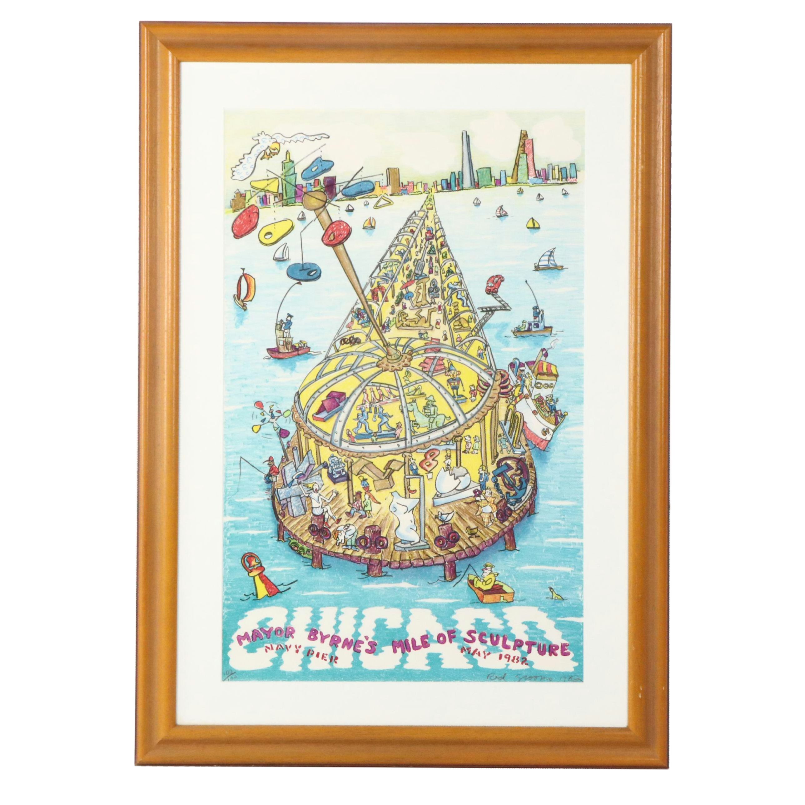 Red Grooms Color Lithograph "Mayor Byrne's Mile of Sculpture," 1982