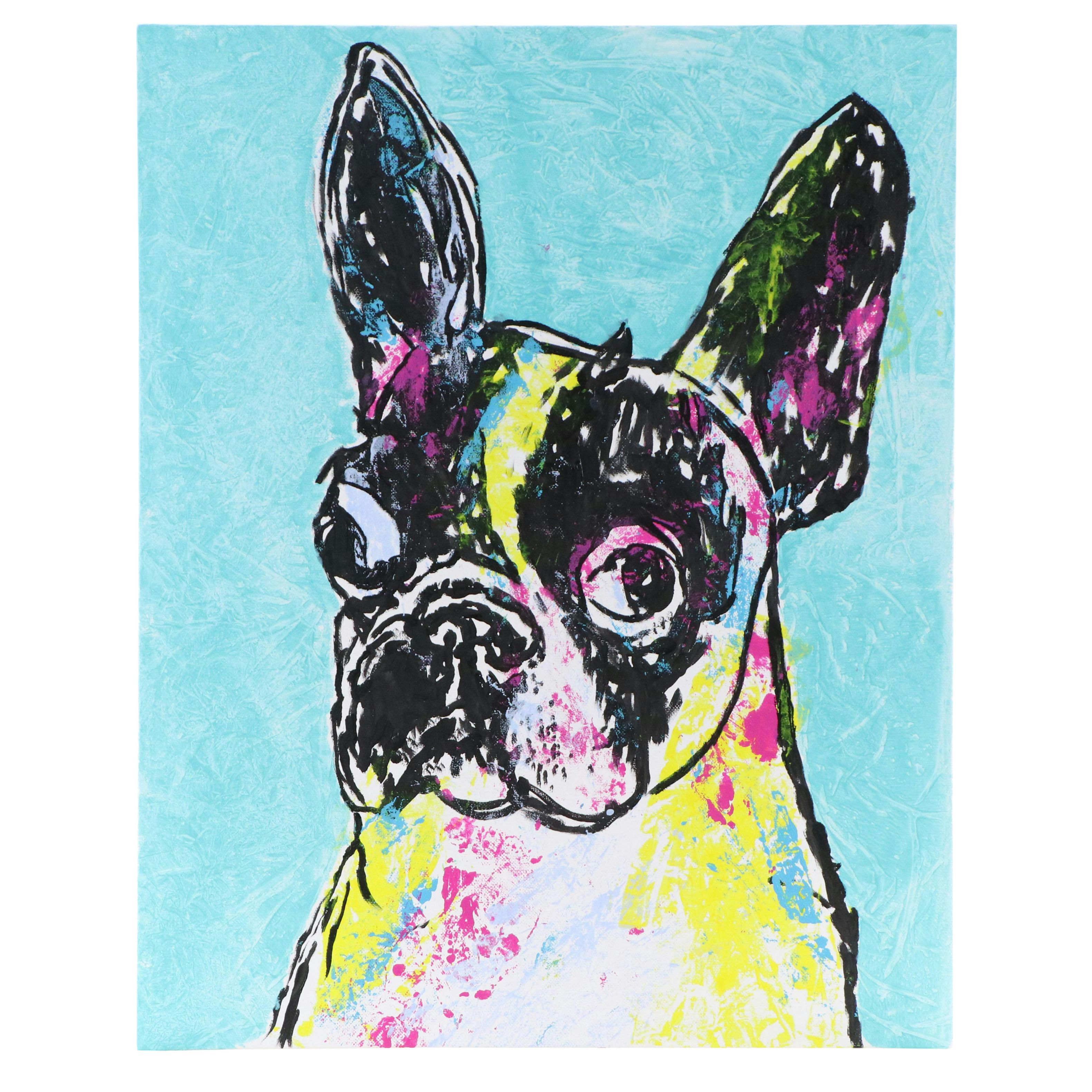 deSanto Stylized Acrylic Painting of Dog "Bulldoppler," 2025