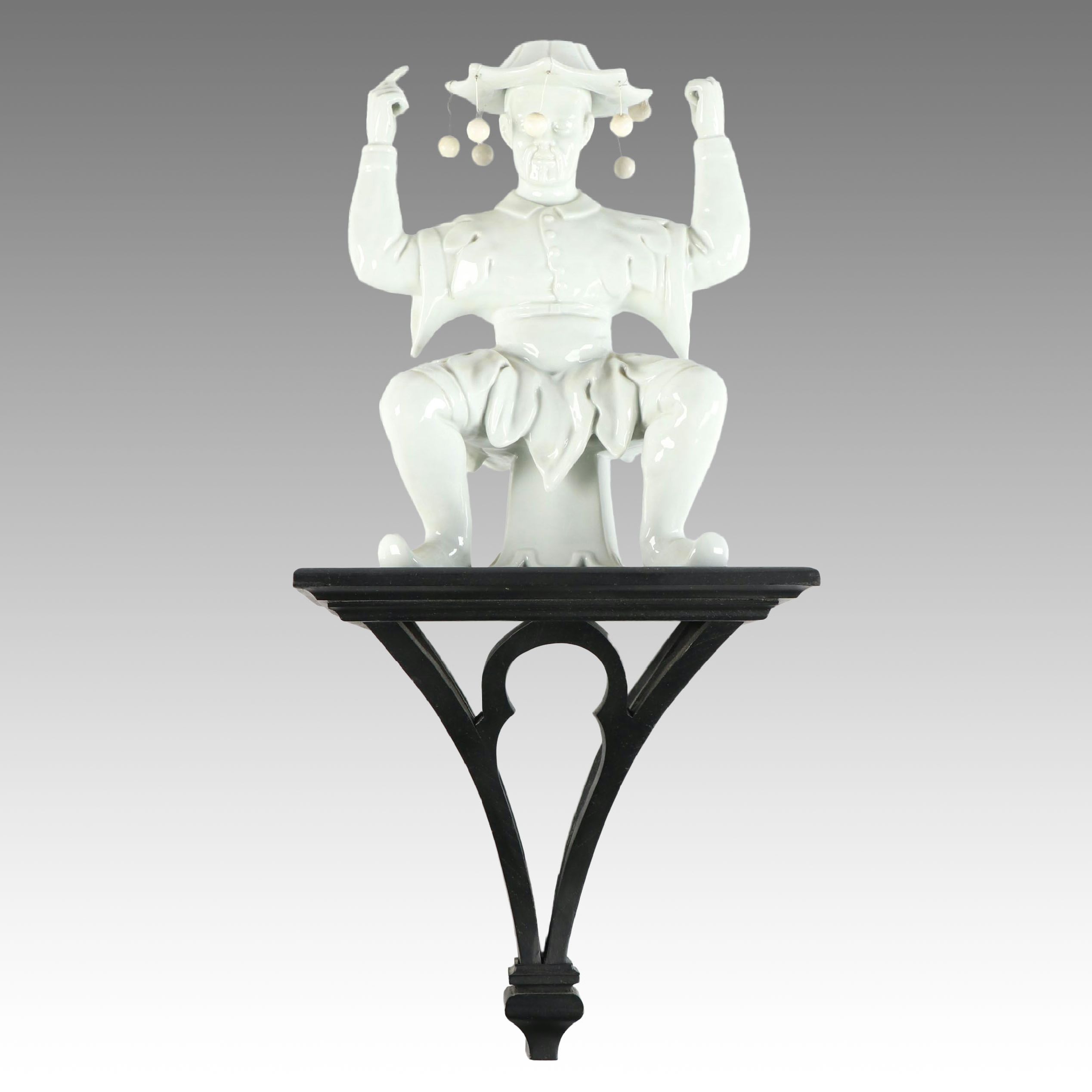 Vista Alegre Portuguese Porcelain Figural Epergne Base With Wooden Wall Shelf