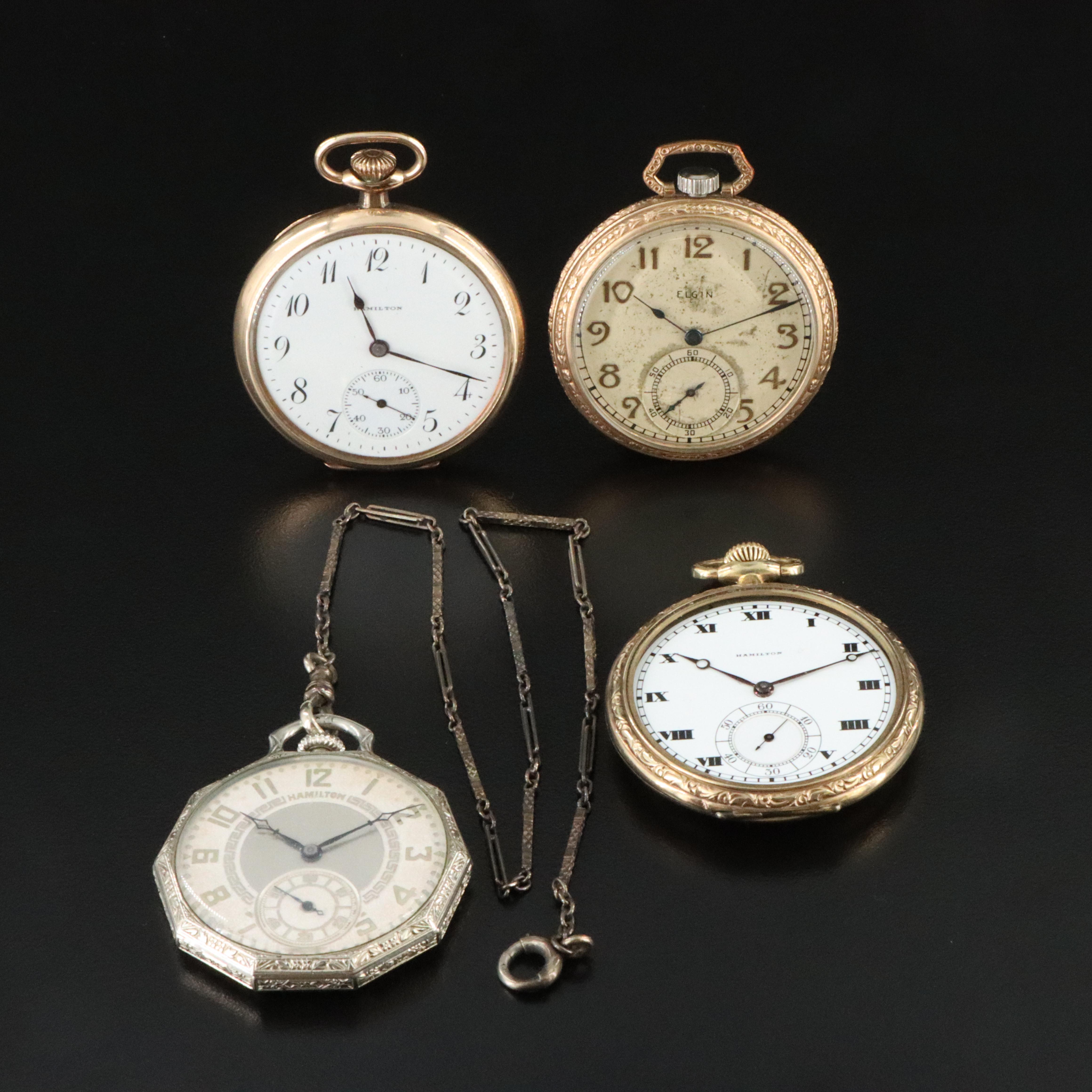 Hamilton and Elgin Pocket Watch Collection with Hamilton Art Deco Decagon