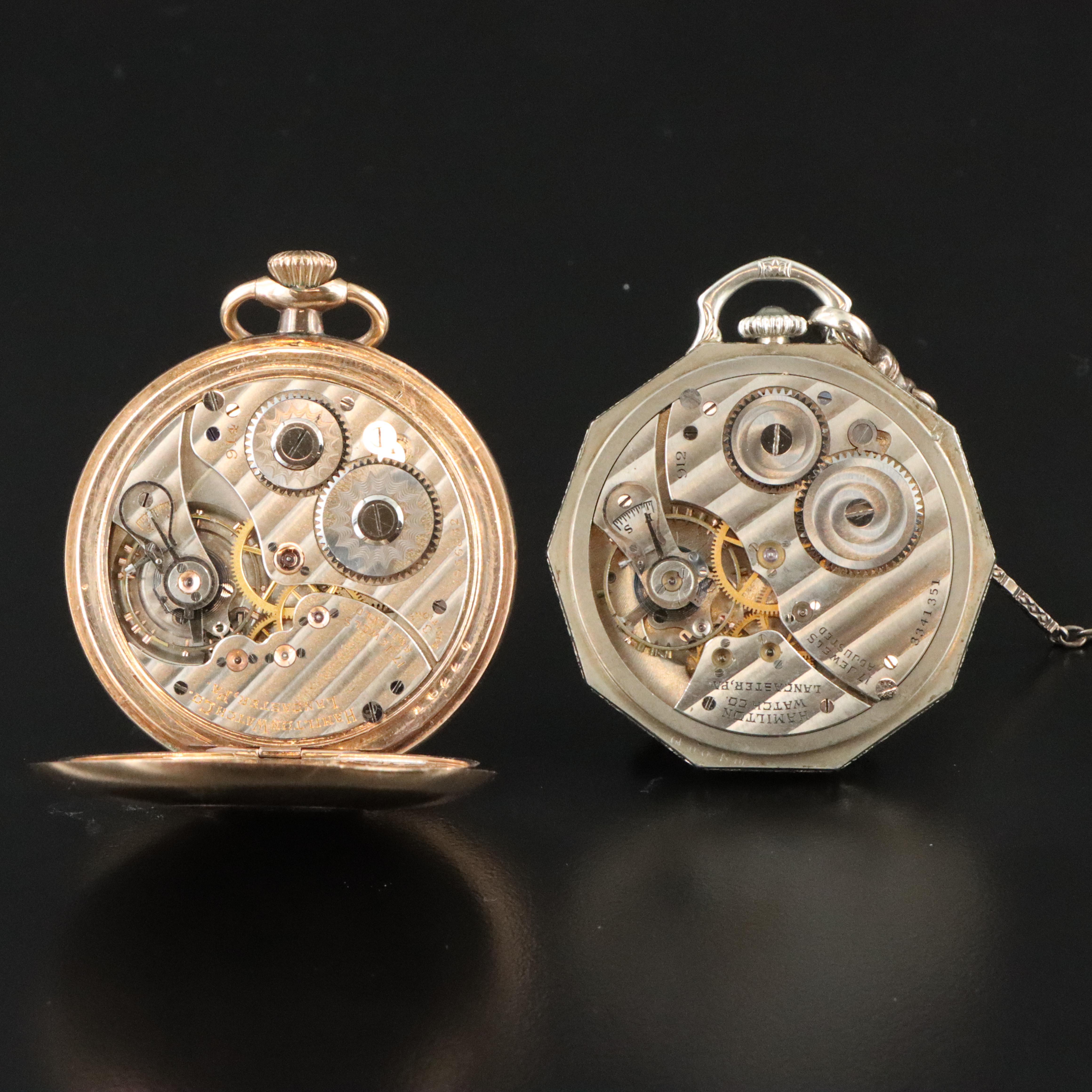 Hamilton and Elgin Pocket Watch Collection with Hamilton Art Deco Decagon