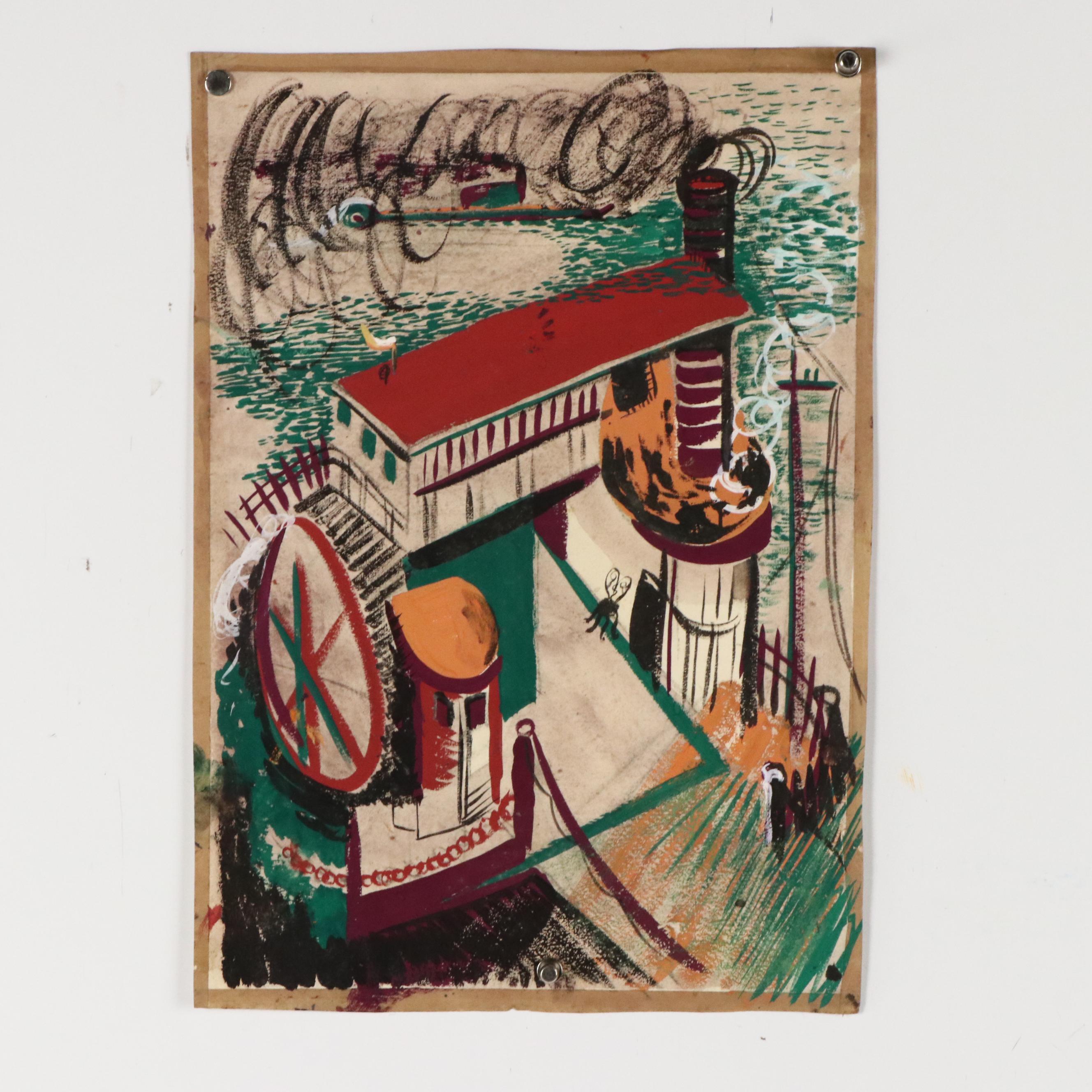 John Imhoff Cincinnati Incline Painted Serigraph, Mid to Late 20th Century