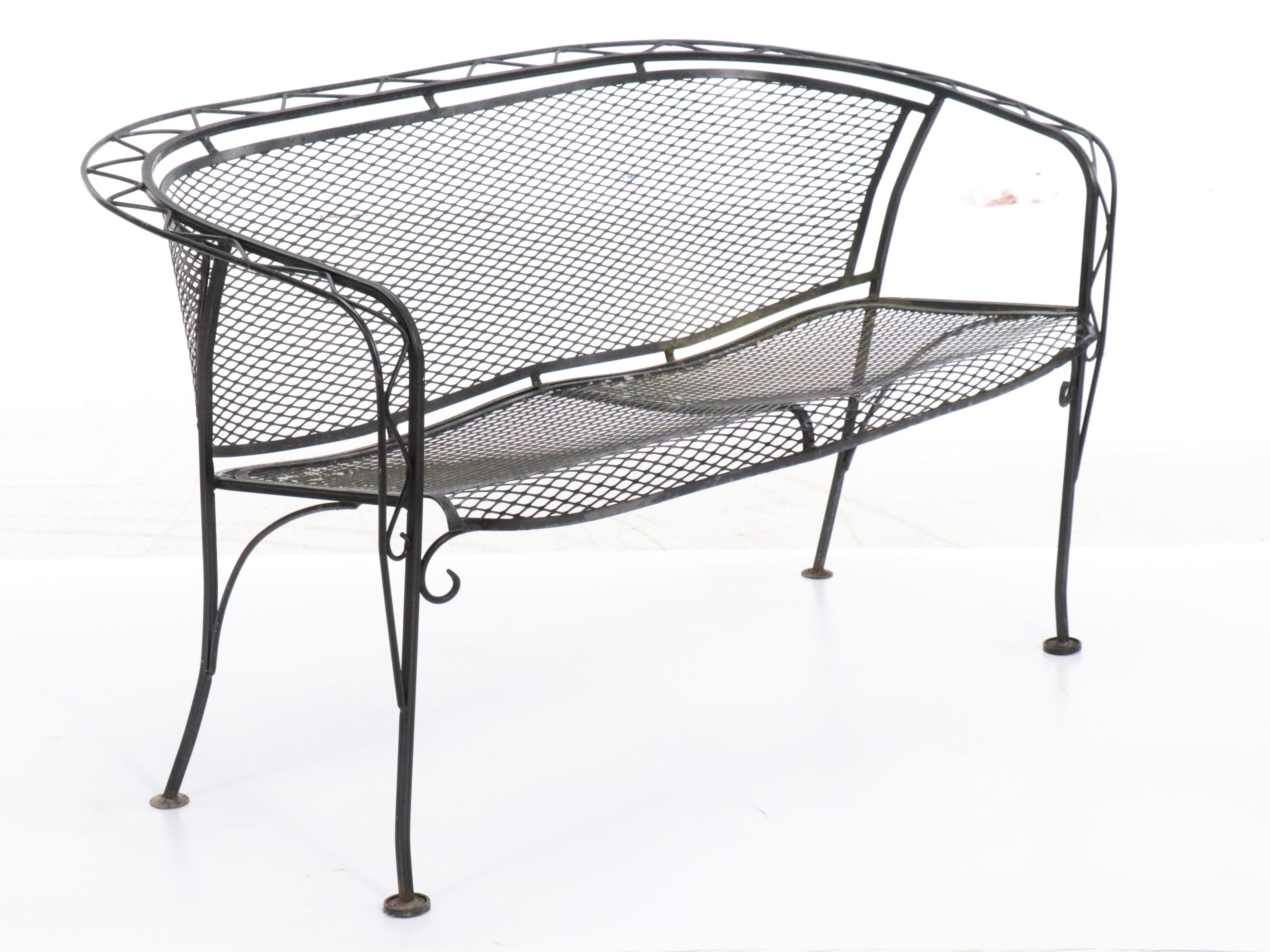 Wrought Iron and Metal Mesh Patio Lounge Furniture, Late 20th Century