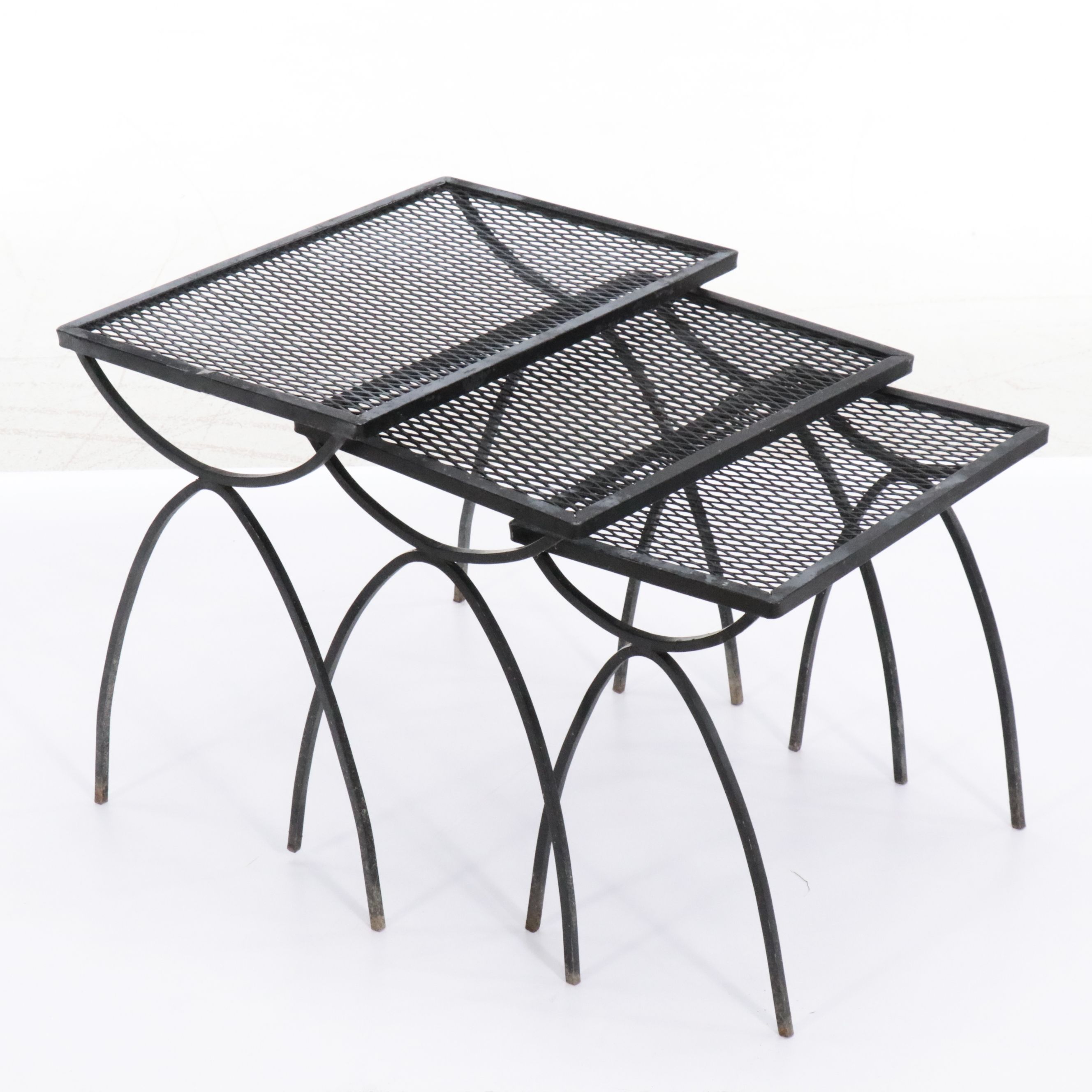 Wrought Iron and Metal Mesh Patio Lounge Furniture, Late 20th Century