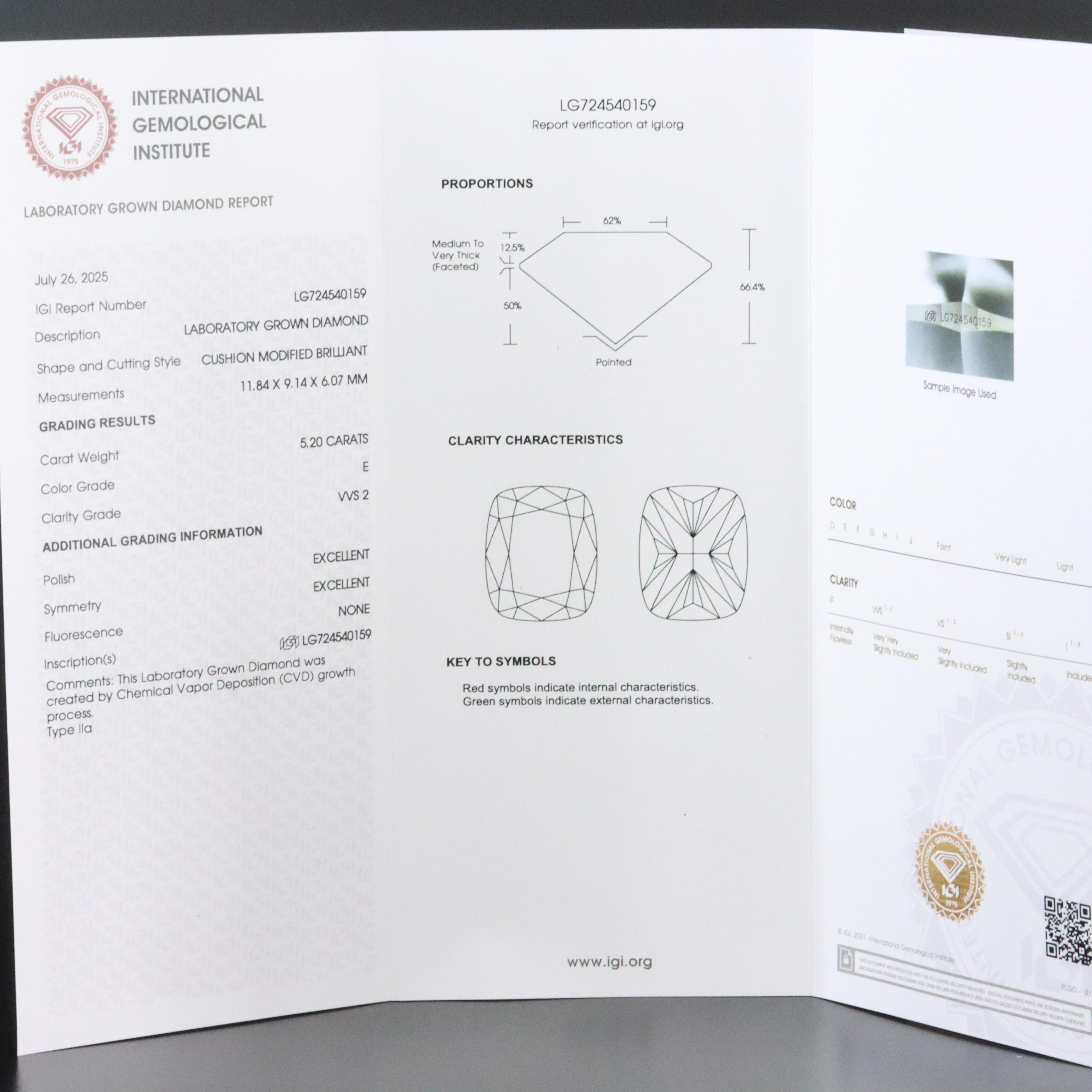 Loose 5.20 CT Lab Grown Diamond with IGI Report