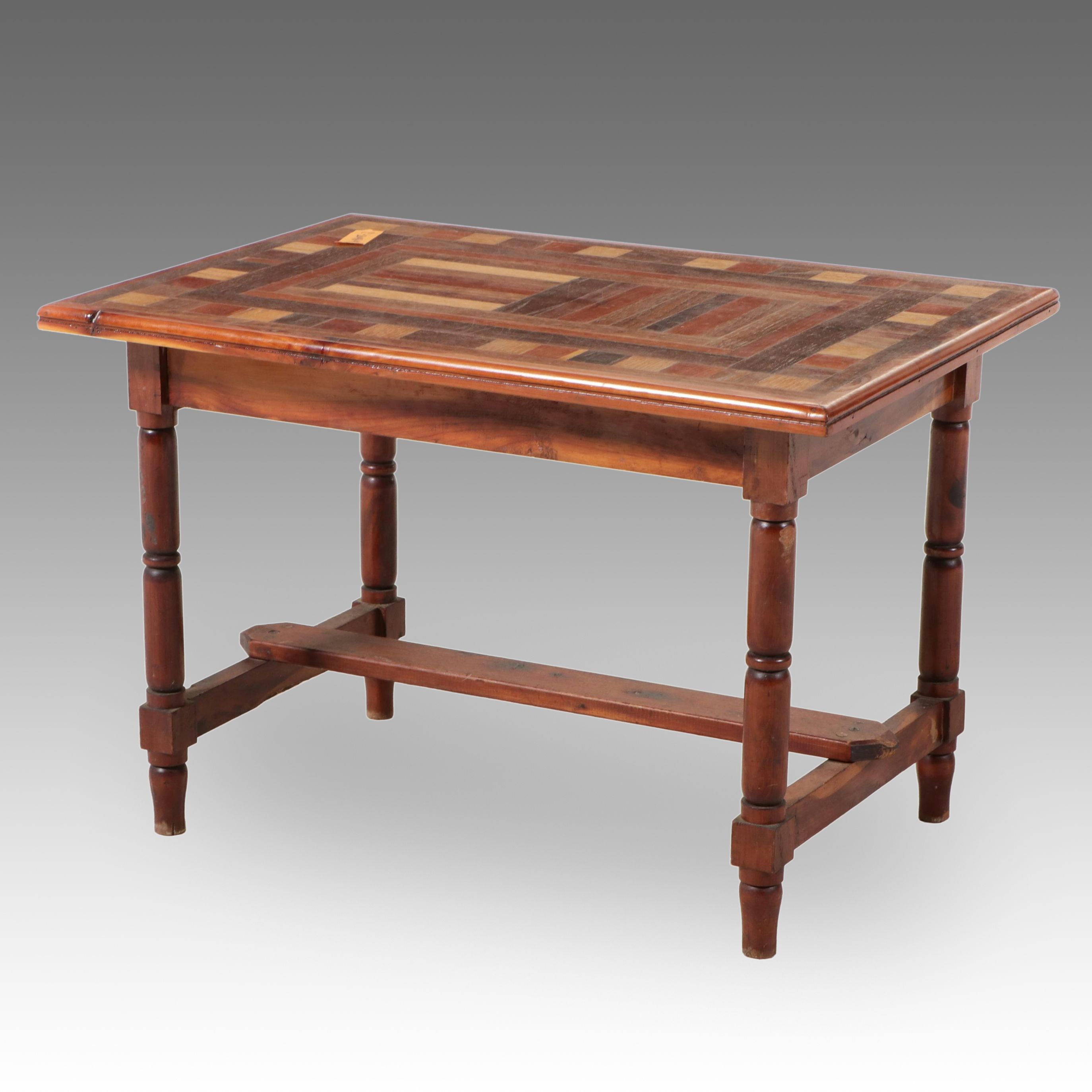 Side Table with Mixed Wood Mosaic Top, 20th Century