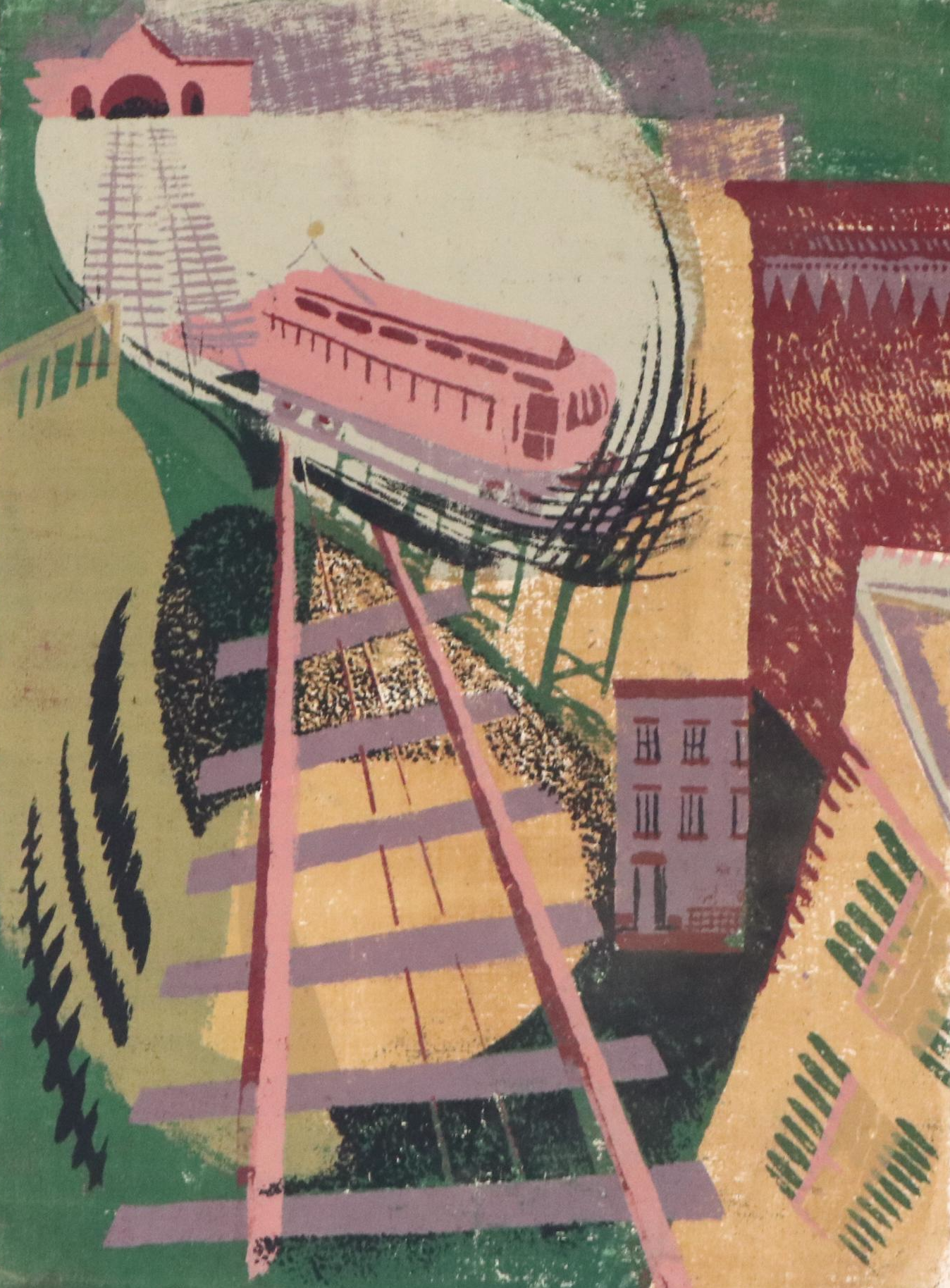 John Imhoff Cubist Cincinnati Incline Serigraph, Mid to Late 20th Century