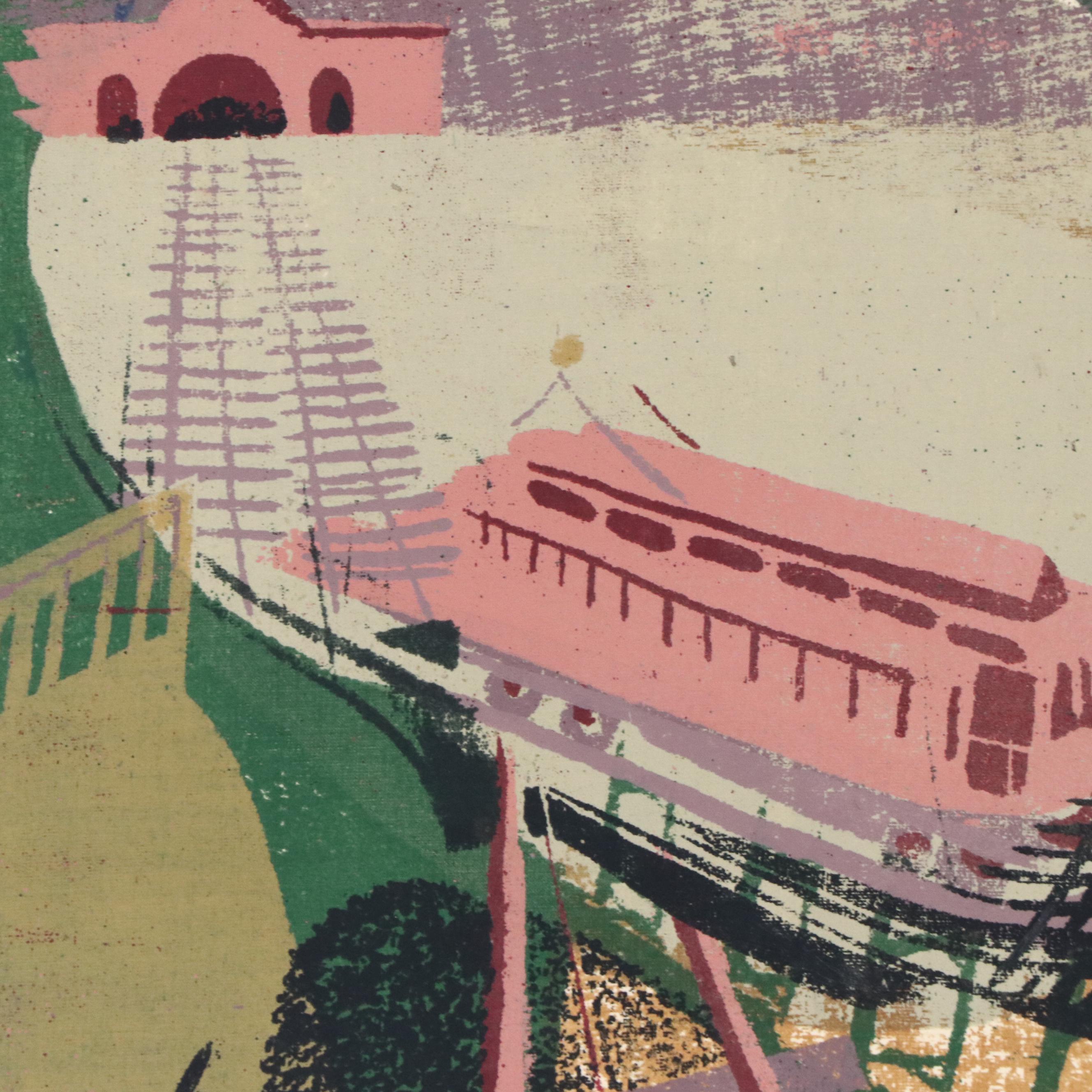 John Imhoff Cubist Cincinnati Incline Serigraph, Mid to Late 20th Century