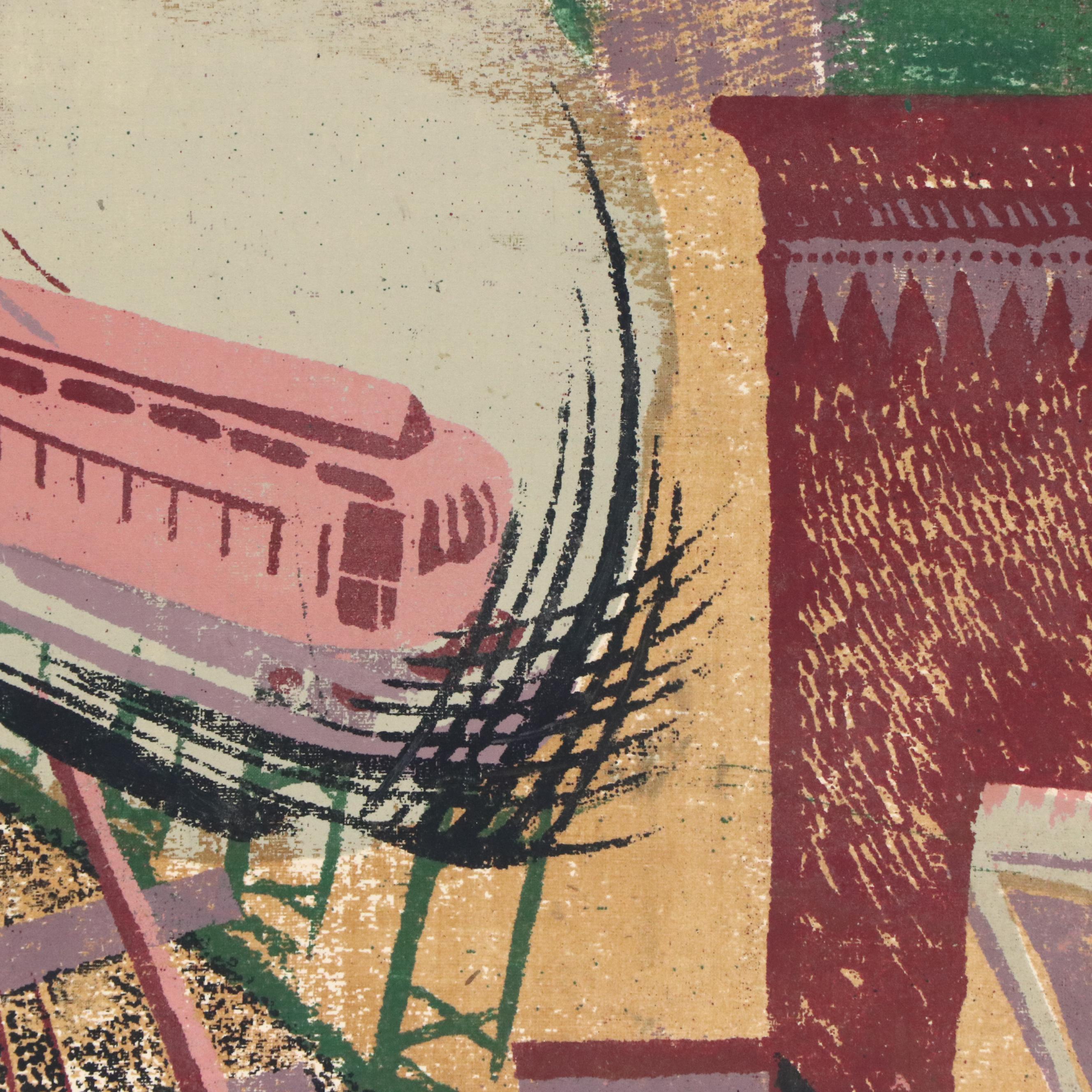 John Imhoff Cubist Cincinnati Incline Serigraph, Mid to Late 20th Century