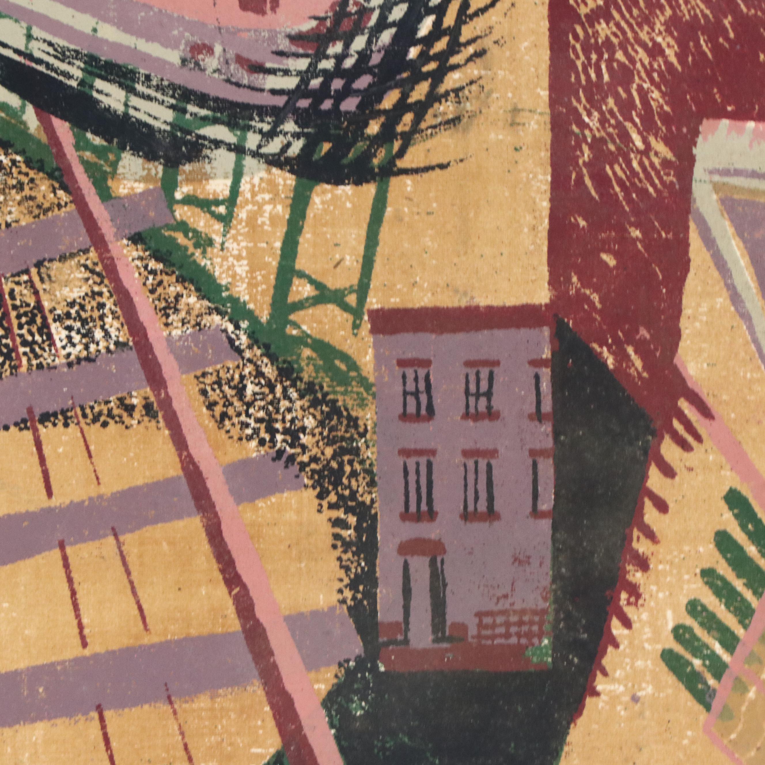 John Imhoff Cubist Cincinnati Incline Serigraph, Mid to Late 20th Century