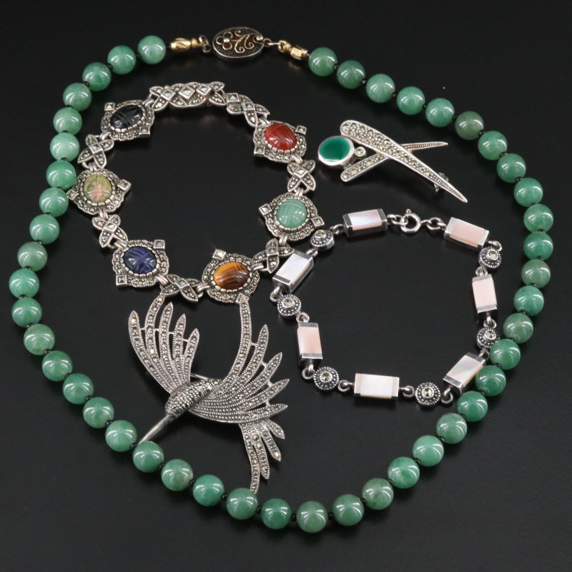 Vintage Sterling Jewelry Featuring Sodalite, Tiger's Eye and Aventurine