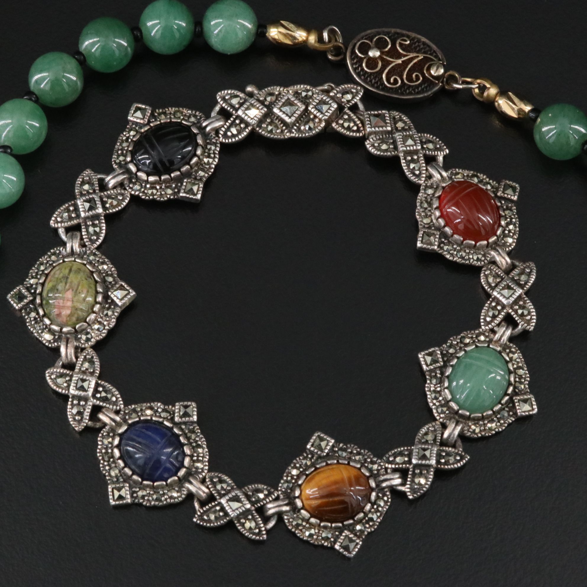 Vintage Sterling Jewelry Featuring Sodalite, Tiger's Eye and Aventurine