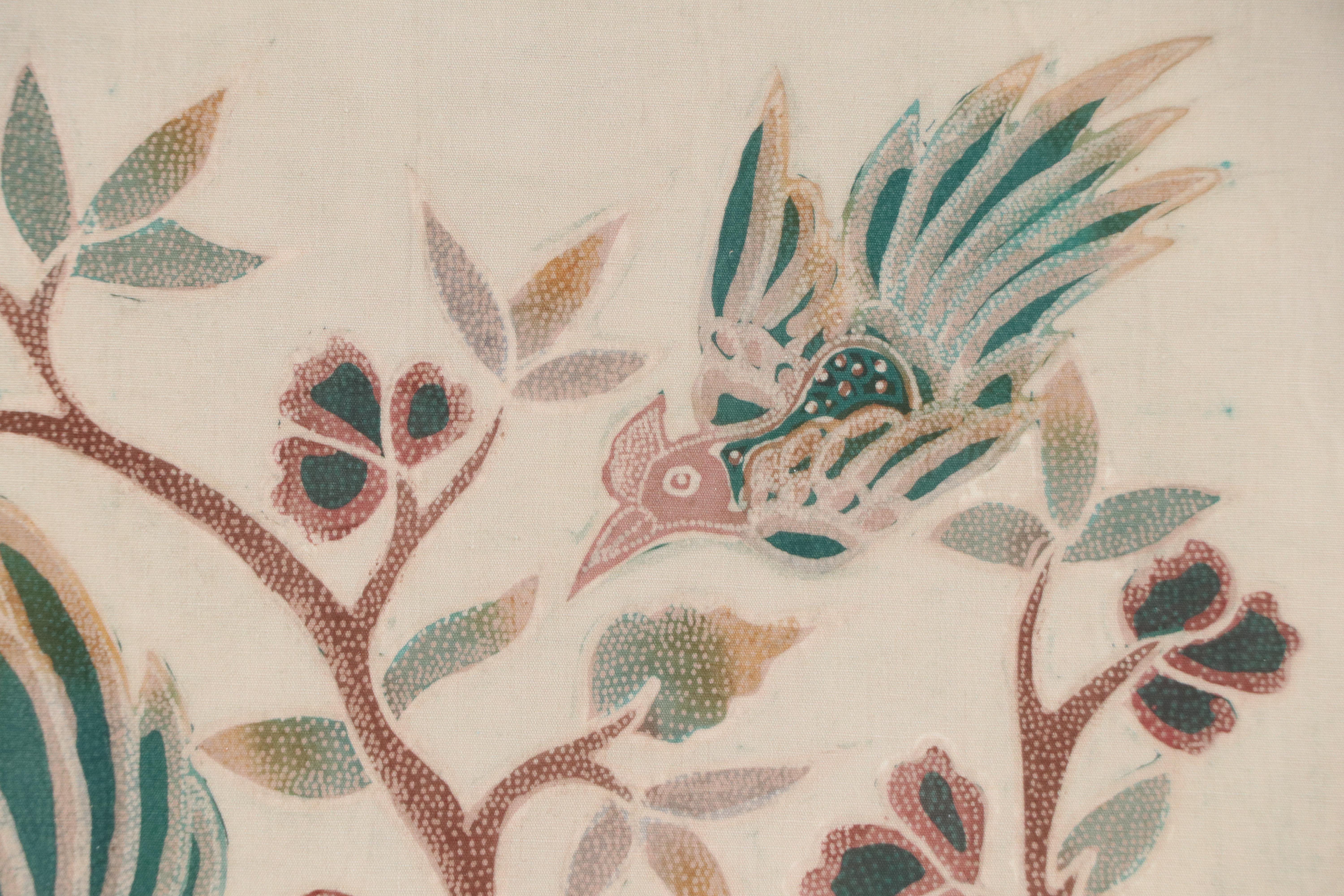 Artist Signed Handmade Indonesian Batik of Pheasants in a Tree, Framed