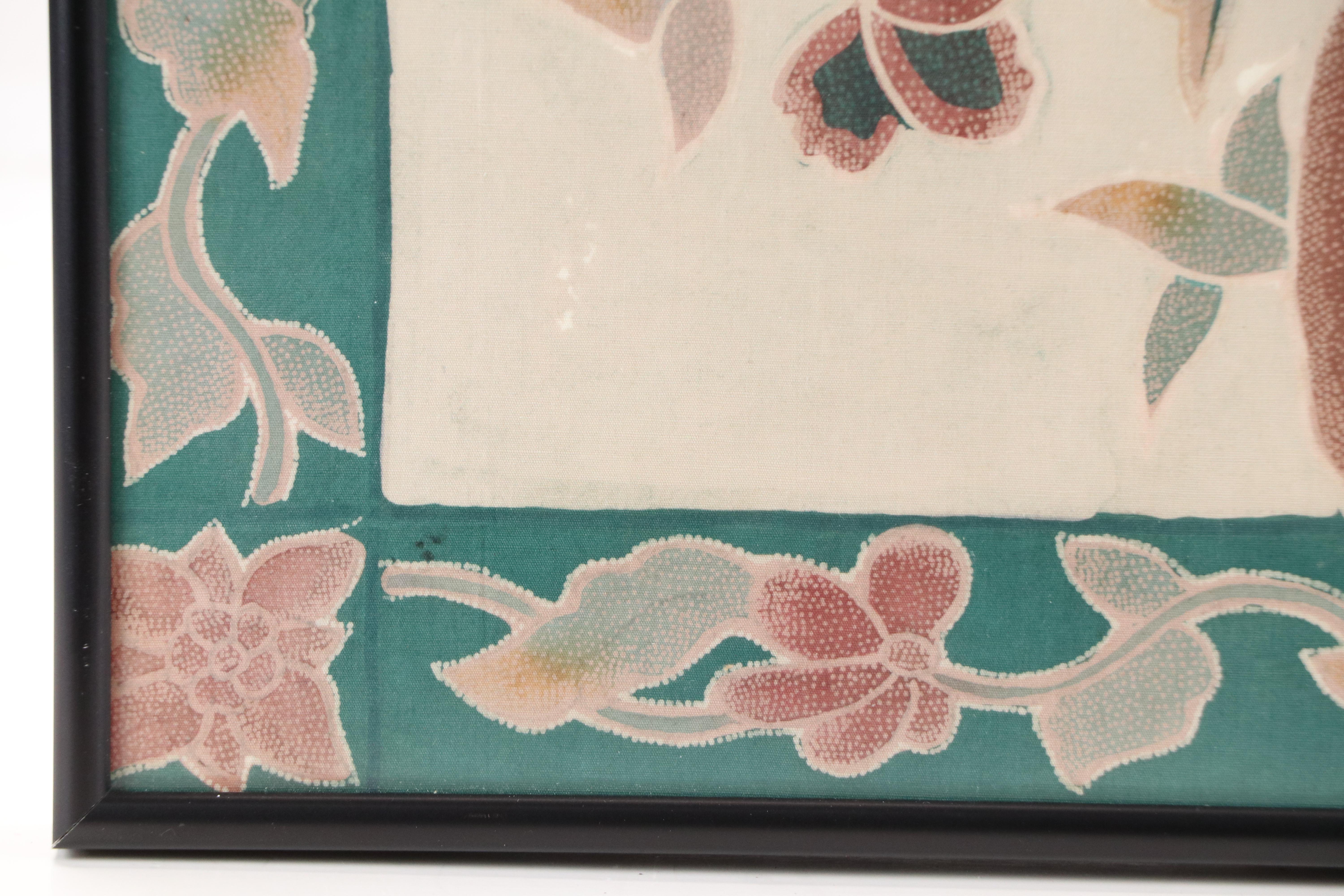 Artist Signed Handmade Indonesian Batik of Pheasants in a Tree, Framed