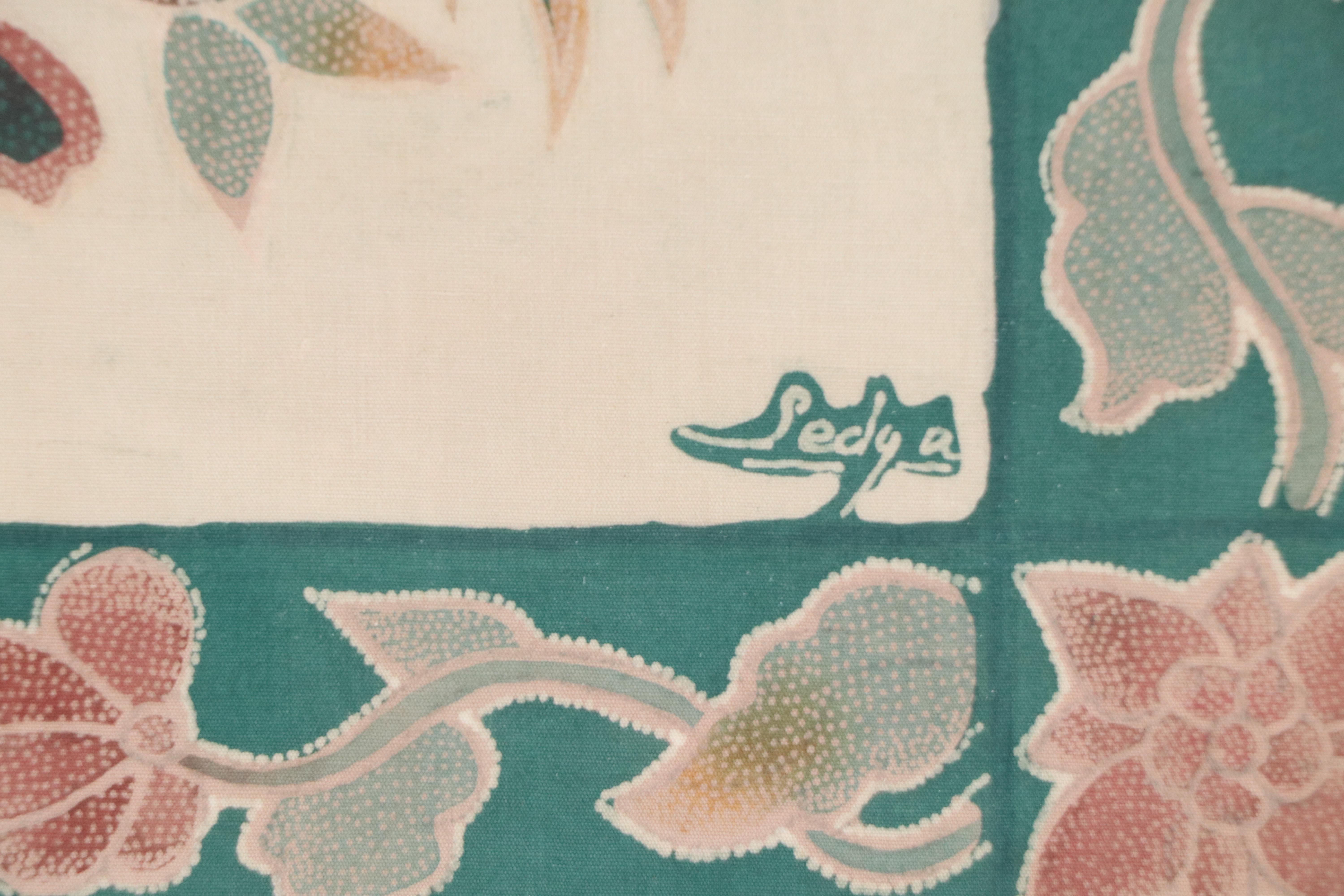 Artist Signed Handmade Indonesian Batik of Pheasants in a Tree, Framed